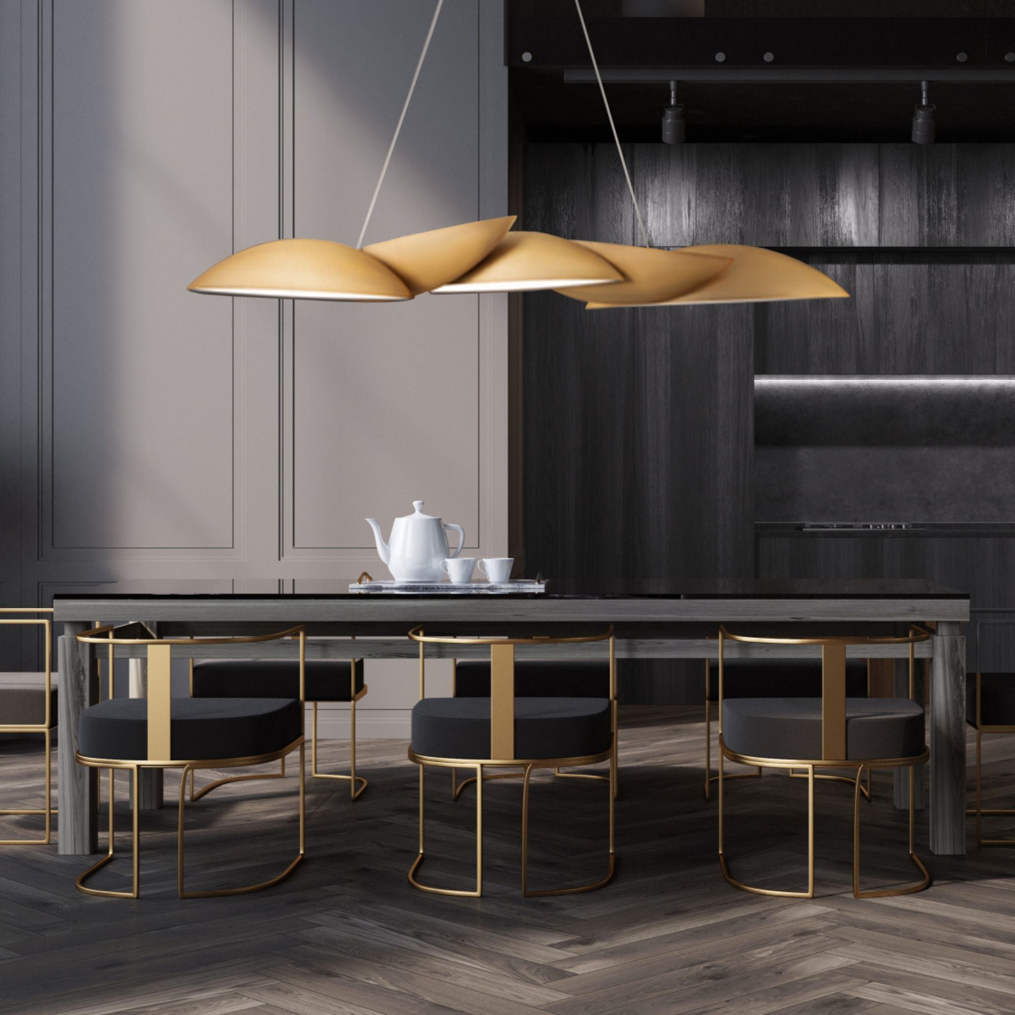 Sydney 56" LED Chandelier, Aged Brass Finish
