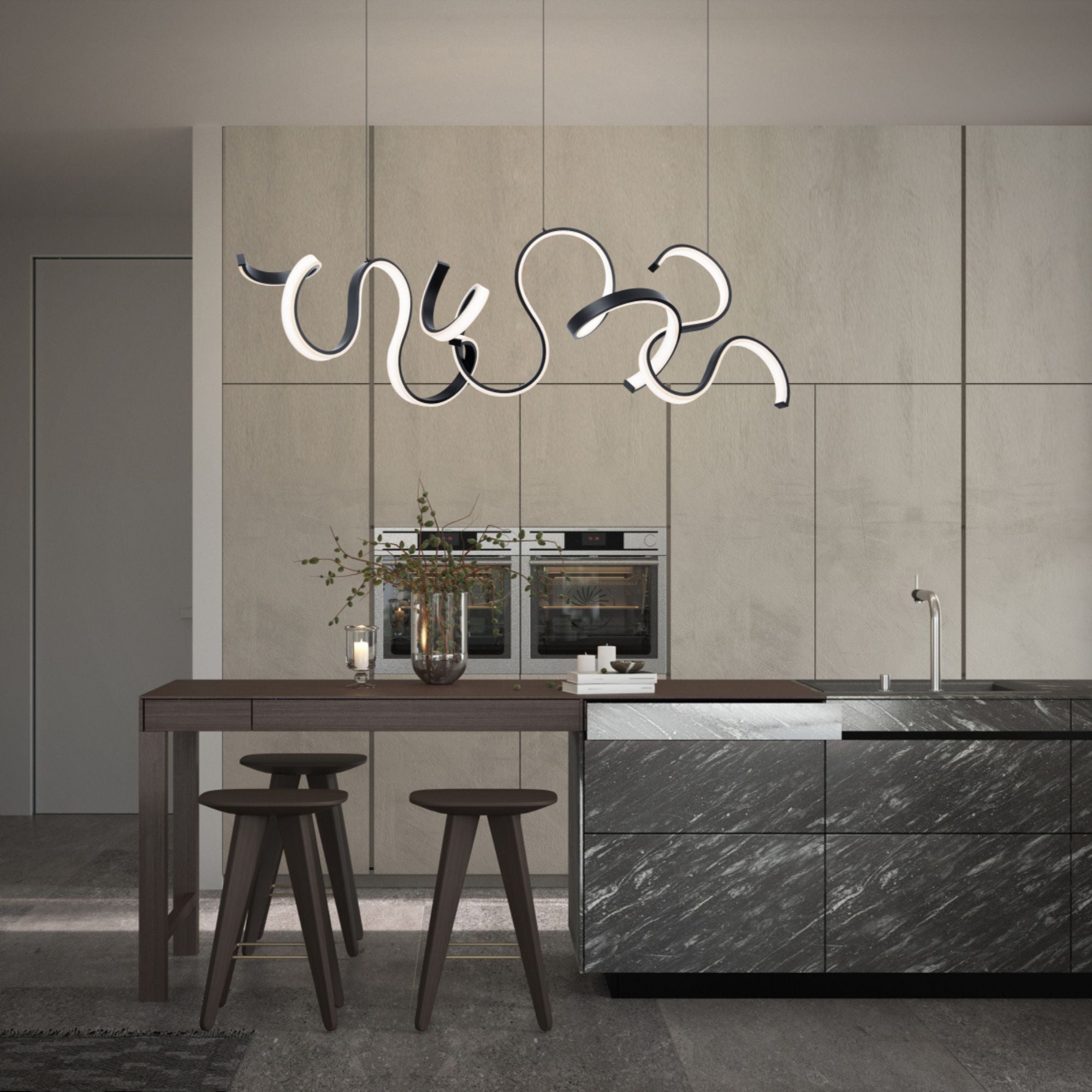 Tempest 67" LED Chandelier, Black Finish