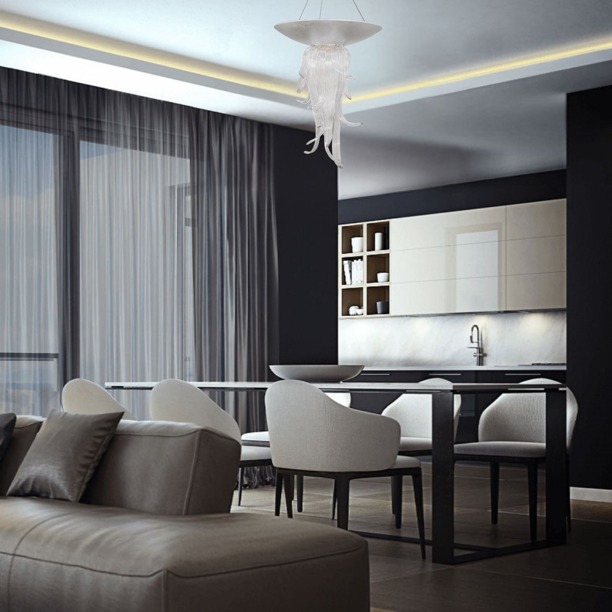 Tendril 32" LED Pendant Light, Silver Leaf Finish