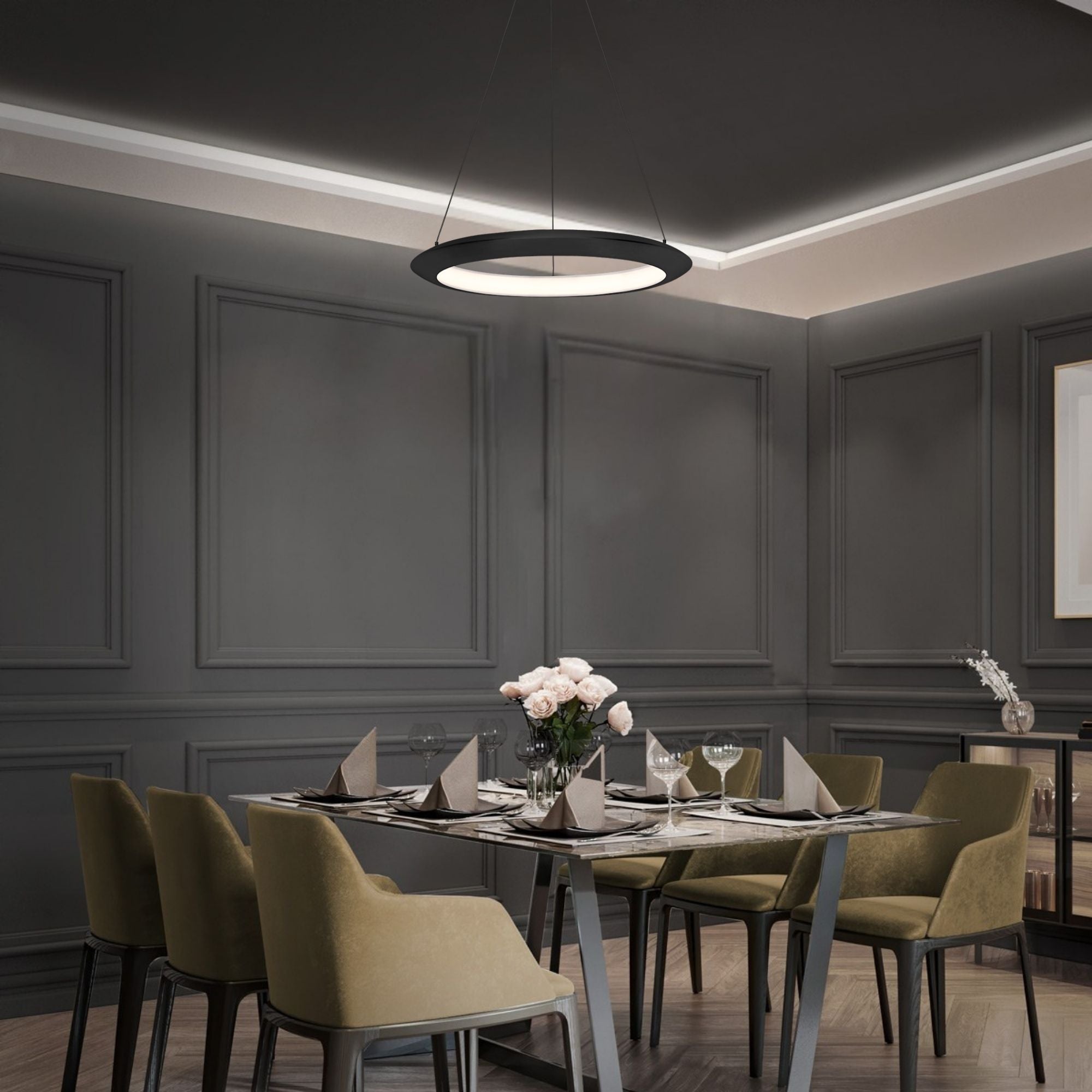 The Ring 24 in. LED Chandelier 3000K Black Finish