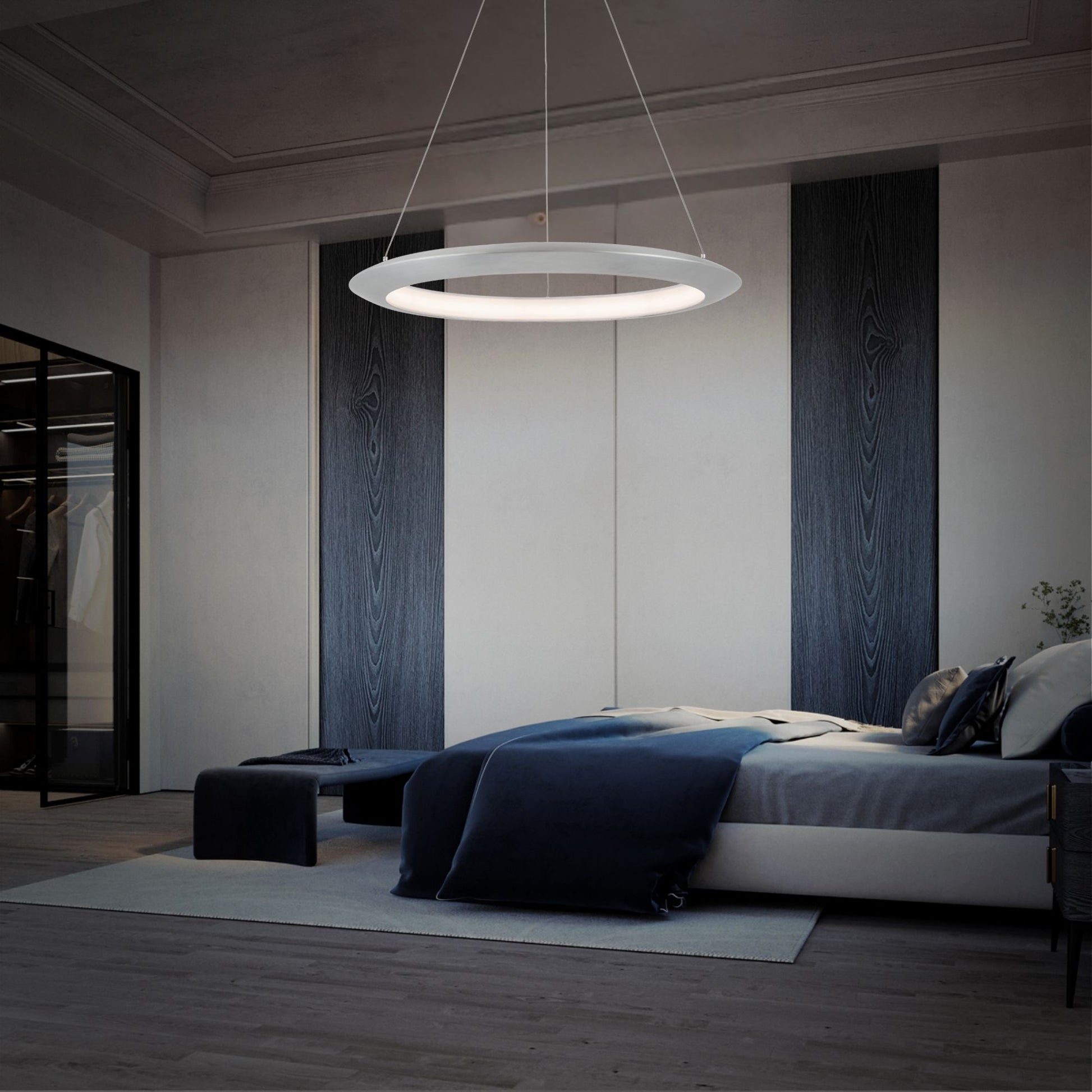 The Ring 36" LED Pendant, 3000K, Brushed Aluminum Finish - Bees Lighting