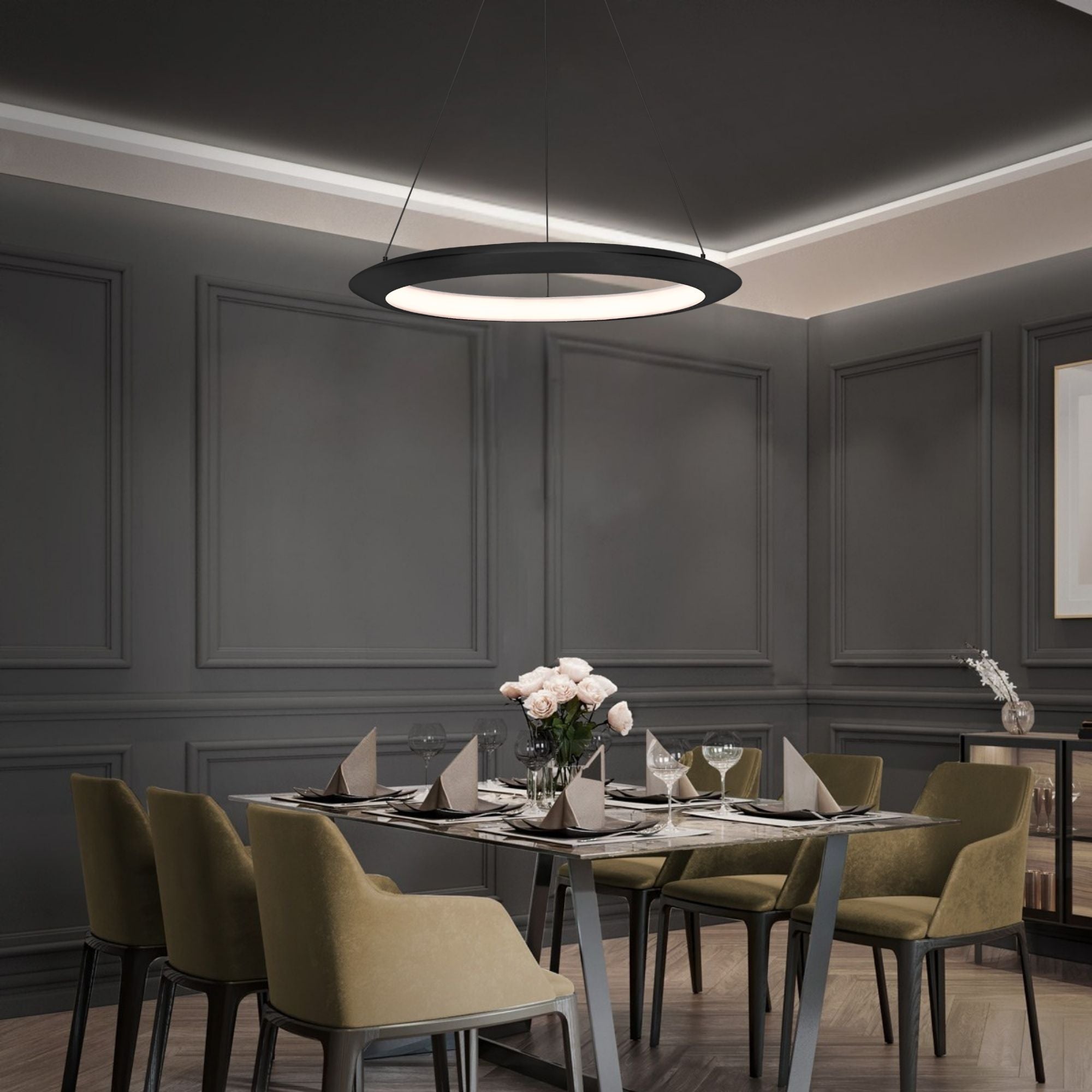 The Ring 36 in. LED Chandelier Black Finish