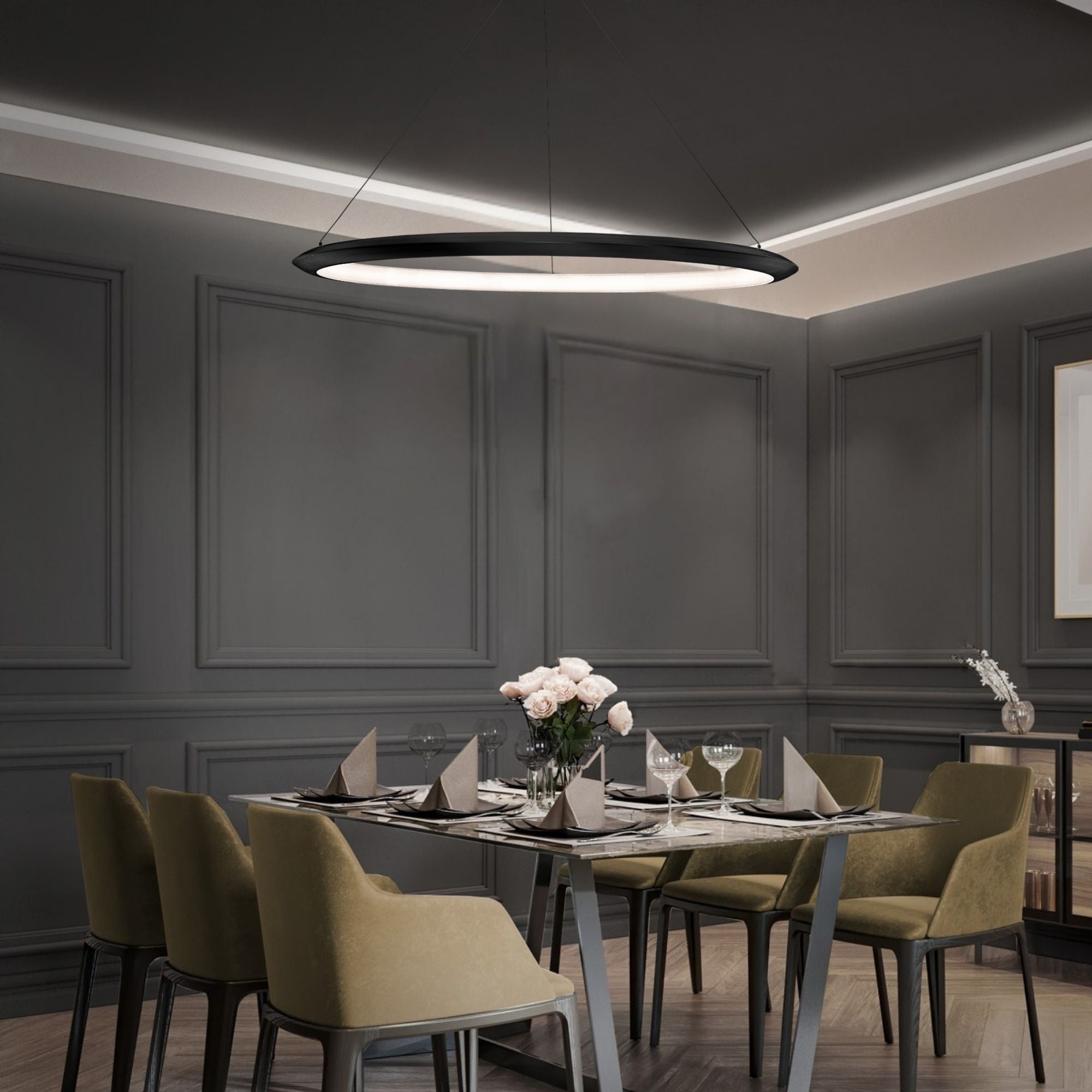 The Ring 48 in. LED Chandelier 3000K Black Finish