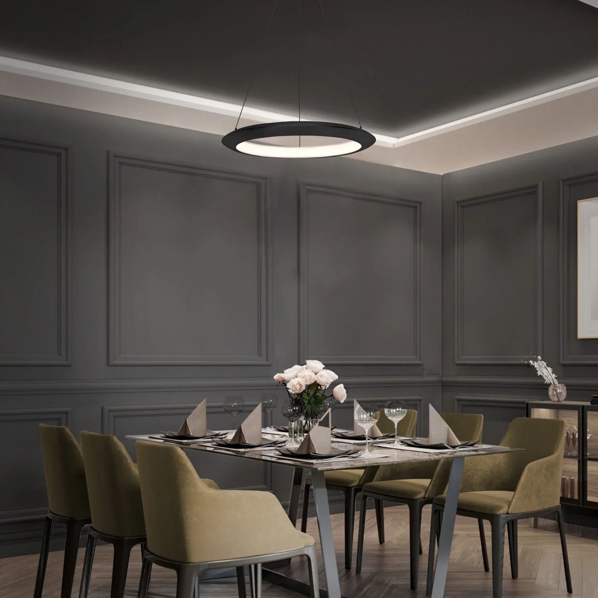 Modern Forms - The Ring 24" LED Pendant, 3000K, Black Finish | Bees Lighting