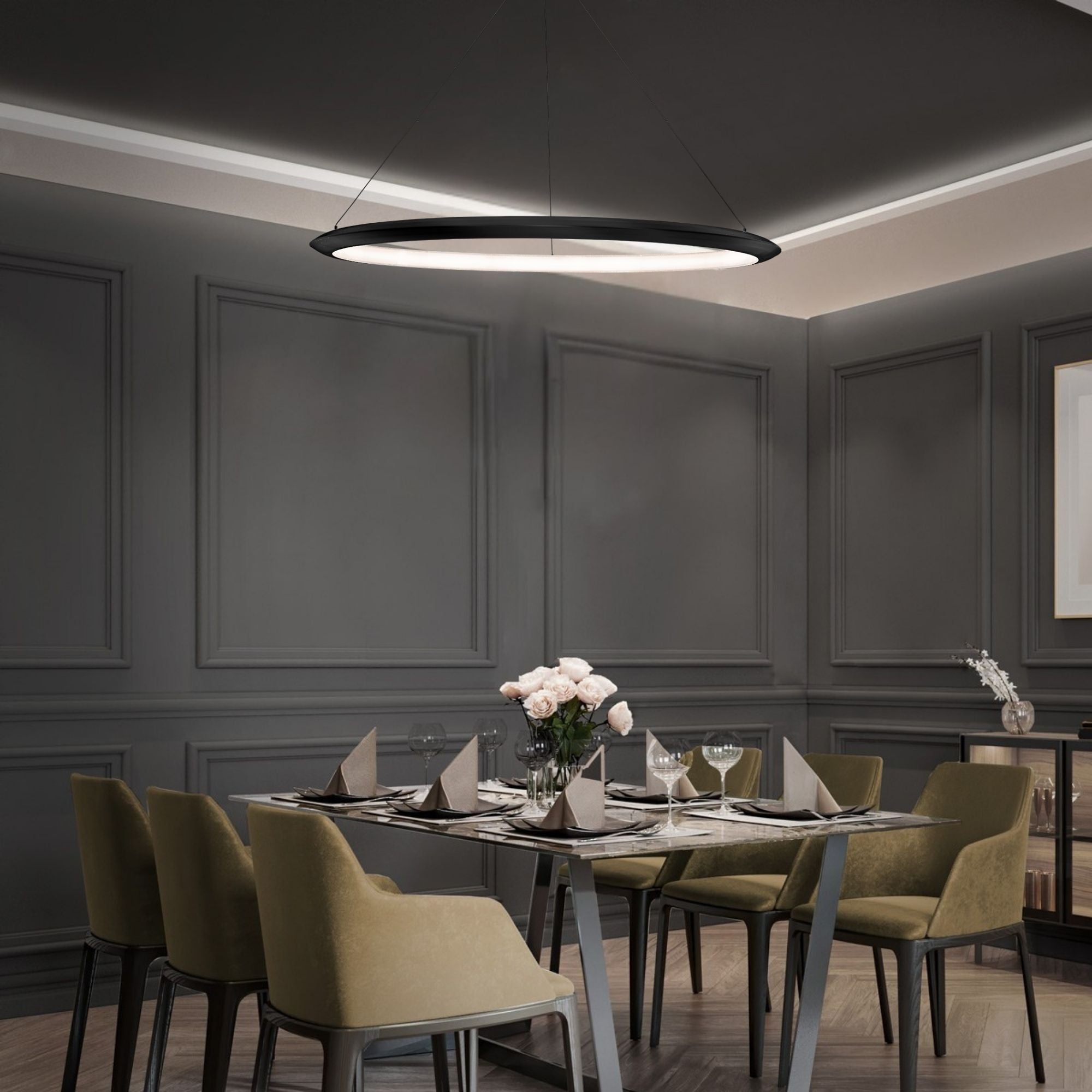 The Ring 48" LED Pendant, 3000K, Black Finish
