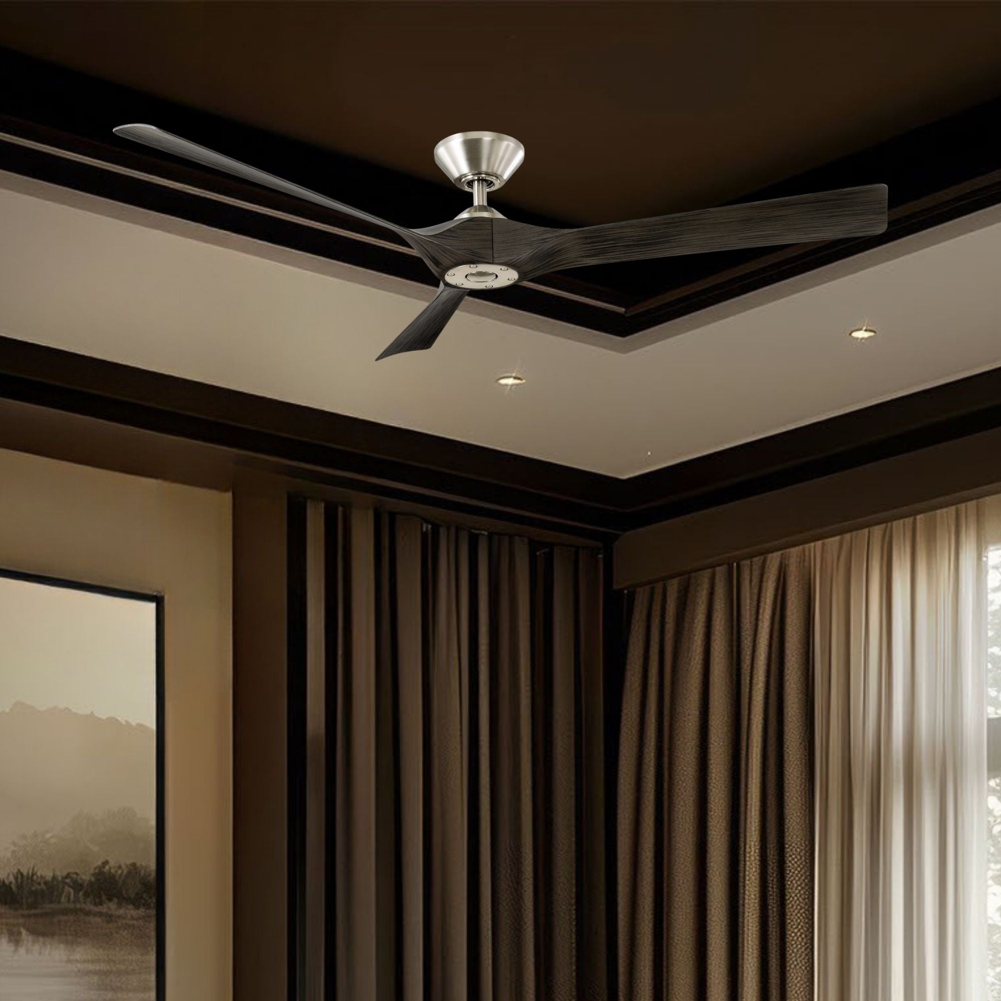 Torque 58" Smart Ceiling Fan, Brushed Nickel with Ebony Blades