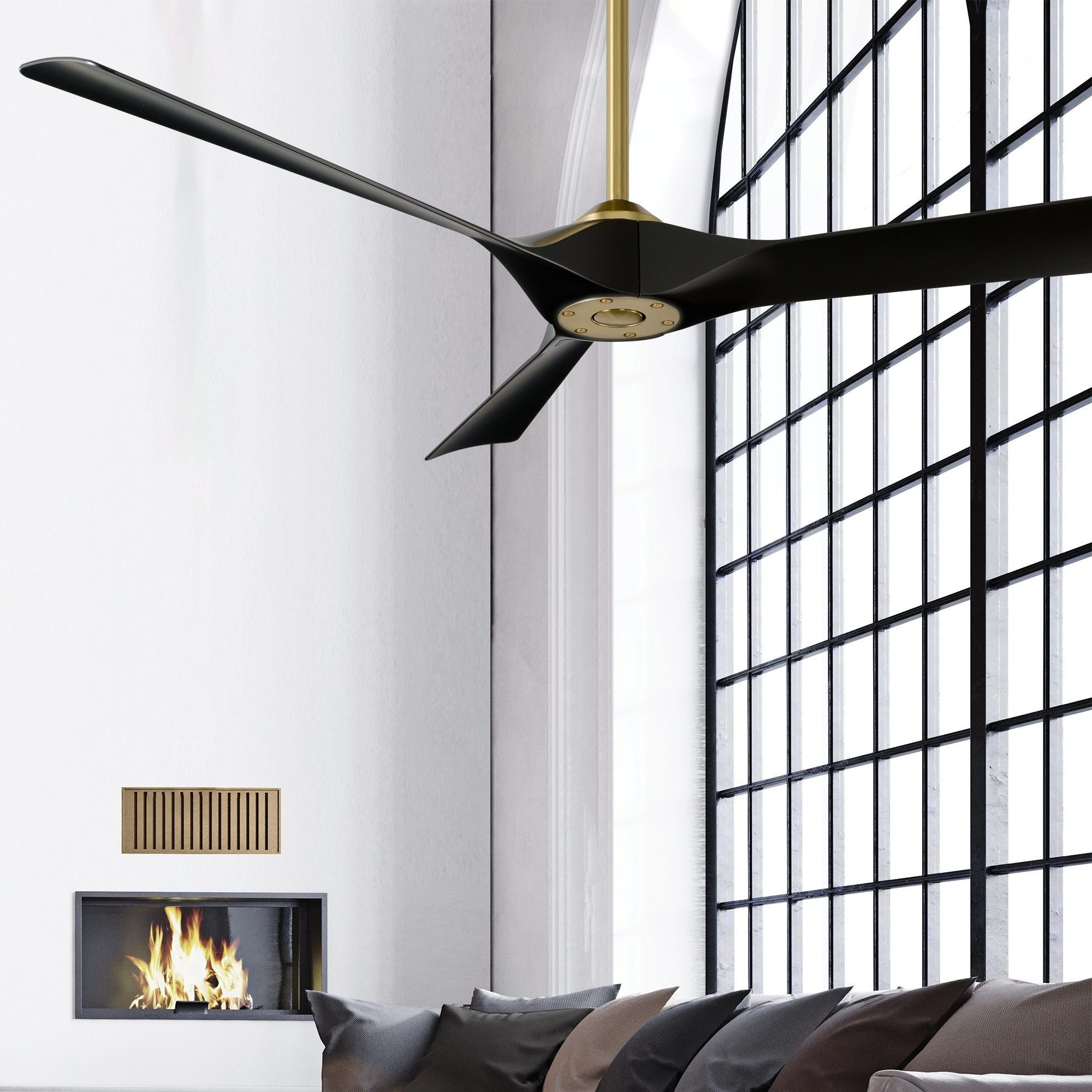 Torque 58" Smart Ceiling Fan, Soft Brass with Matte Black Blades