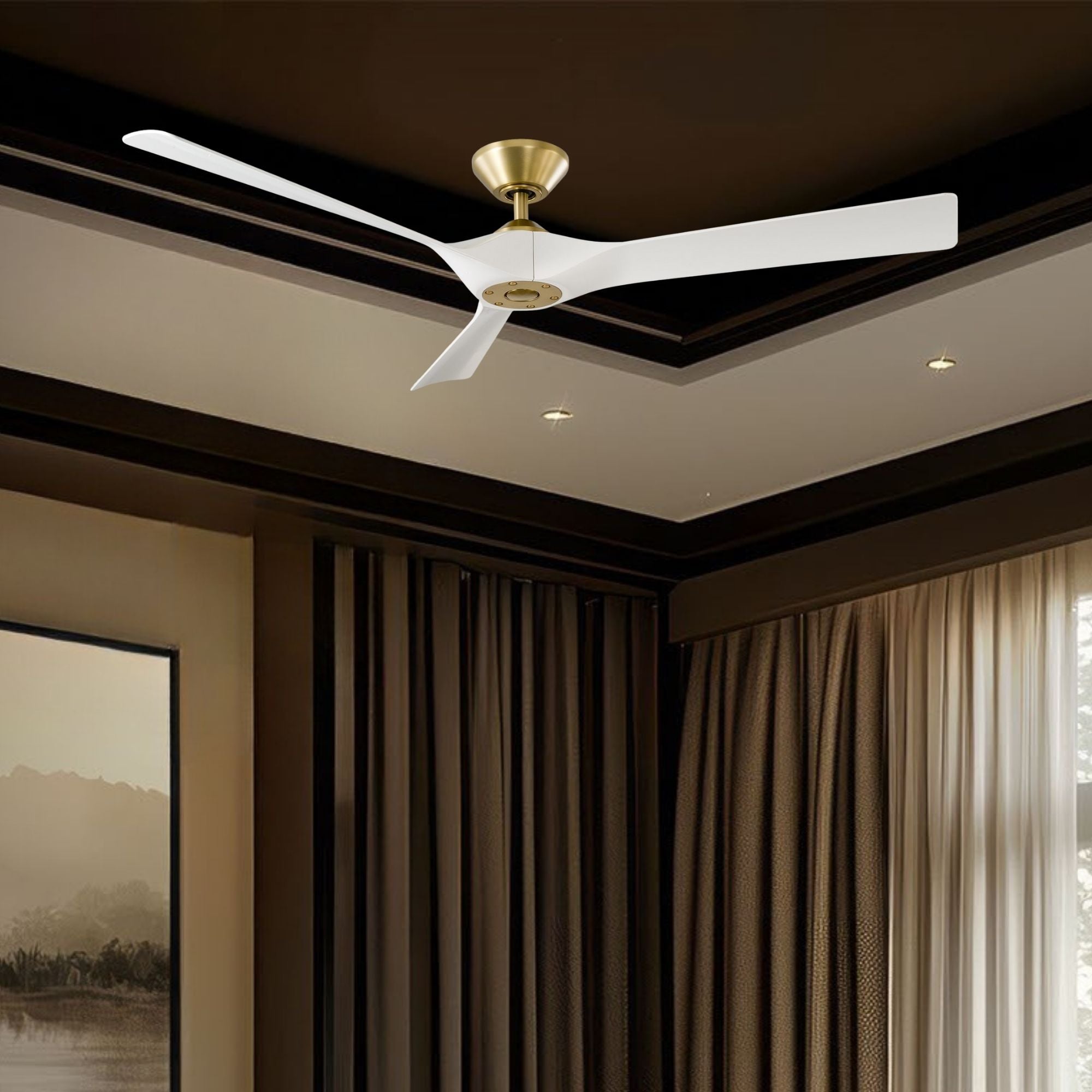 Torque 58" Smart Ceiling Fan, Soft Brass with Matte White Blades