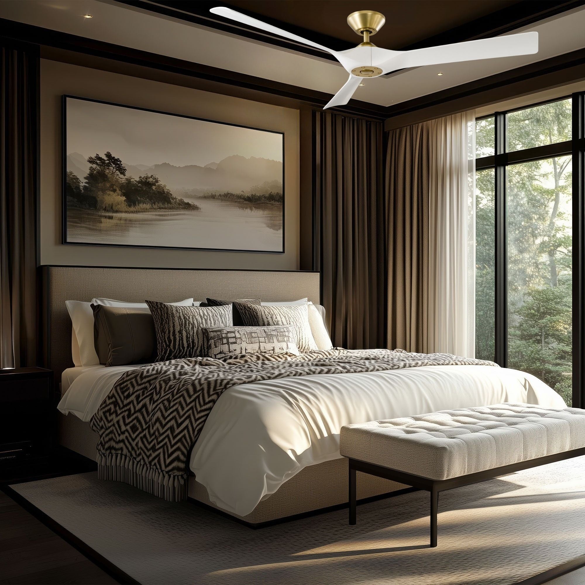 Torque 58" Smart Ceiling Fan, Soft Brass with Matte White Blades
