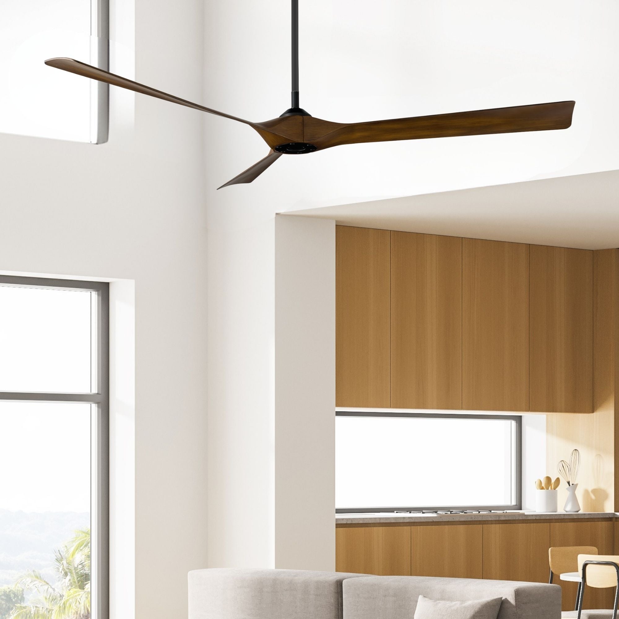 Torque 70" Smart Ceiling Fan, Matte Black with Distressed Koa Blades