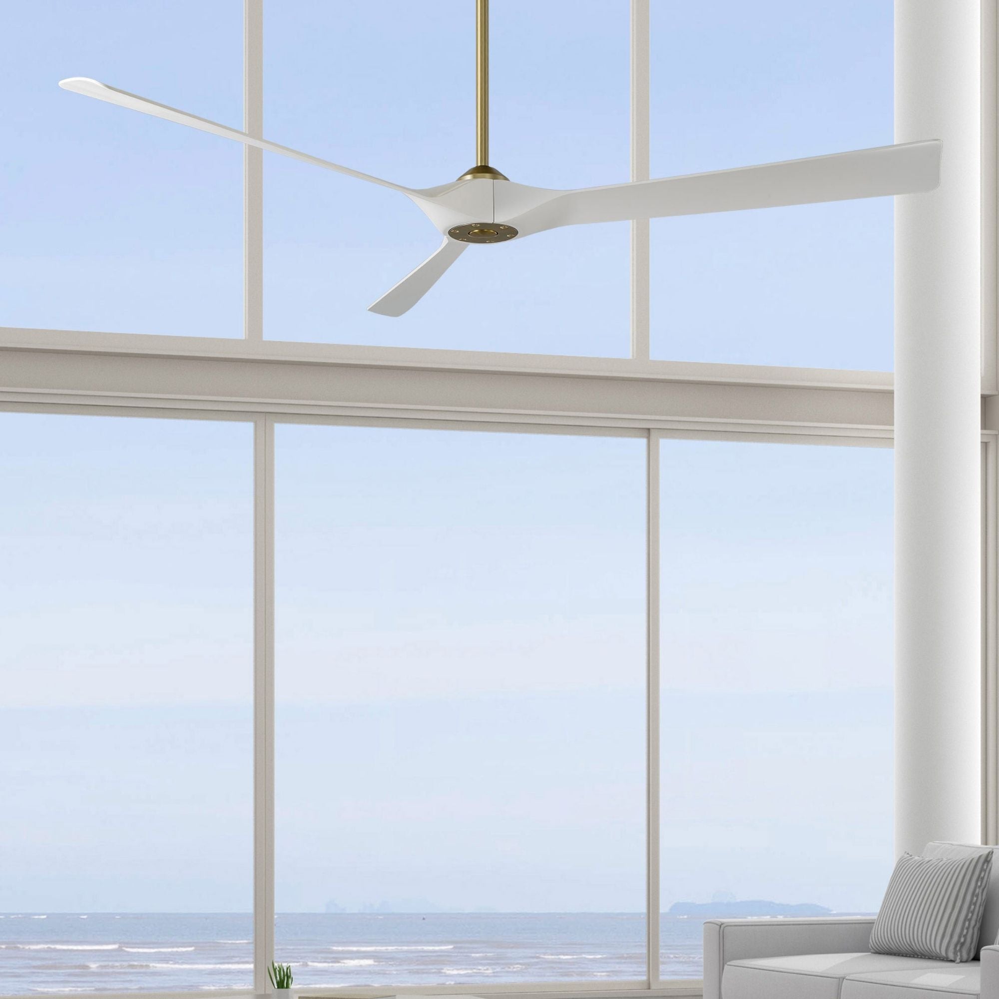 Torque 70" Smart Ceiling Fan, Soft Brass with Matte White Blades