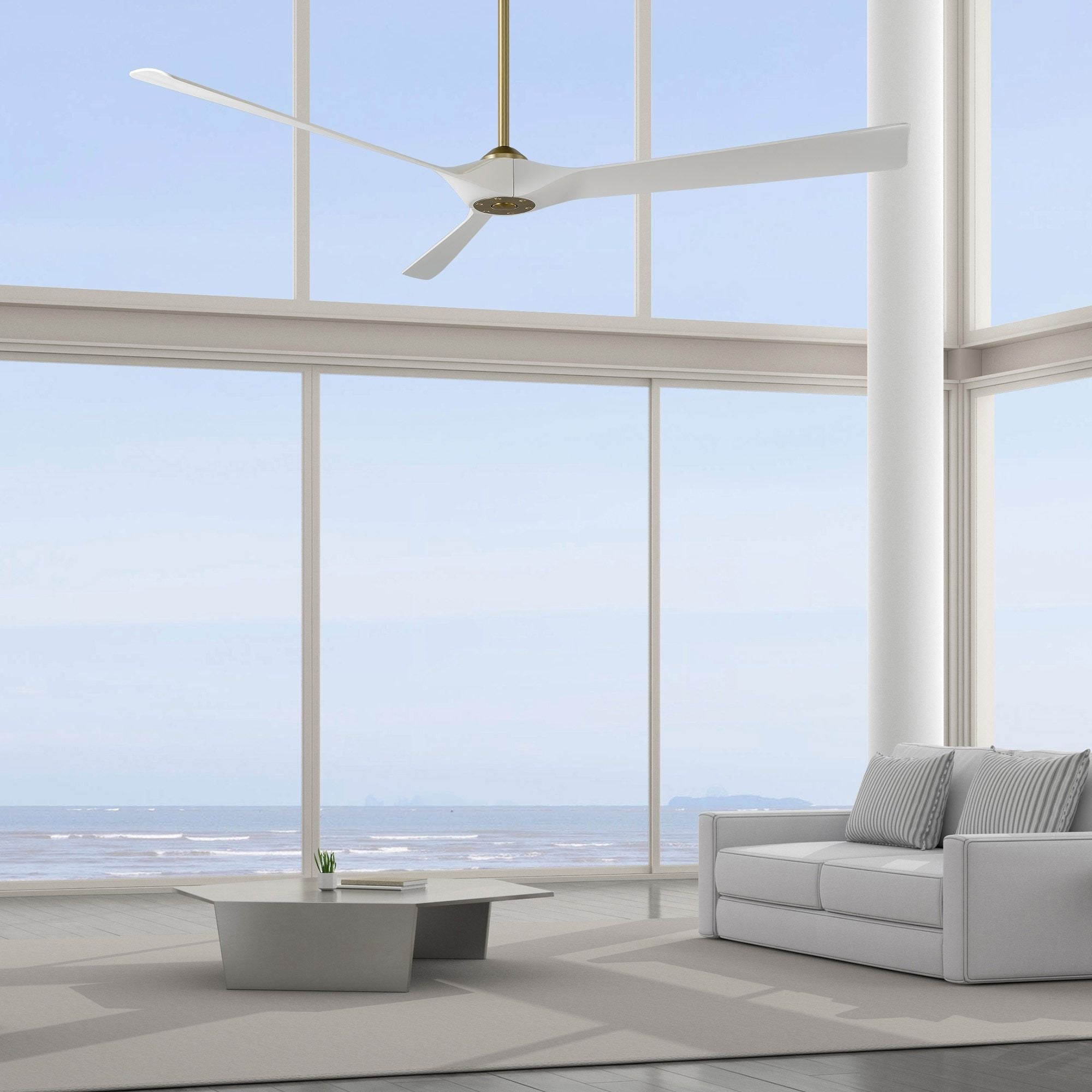 Torque 70" Smart Ceiling Fan, Soft Brass with Matte White Blades