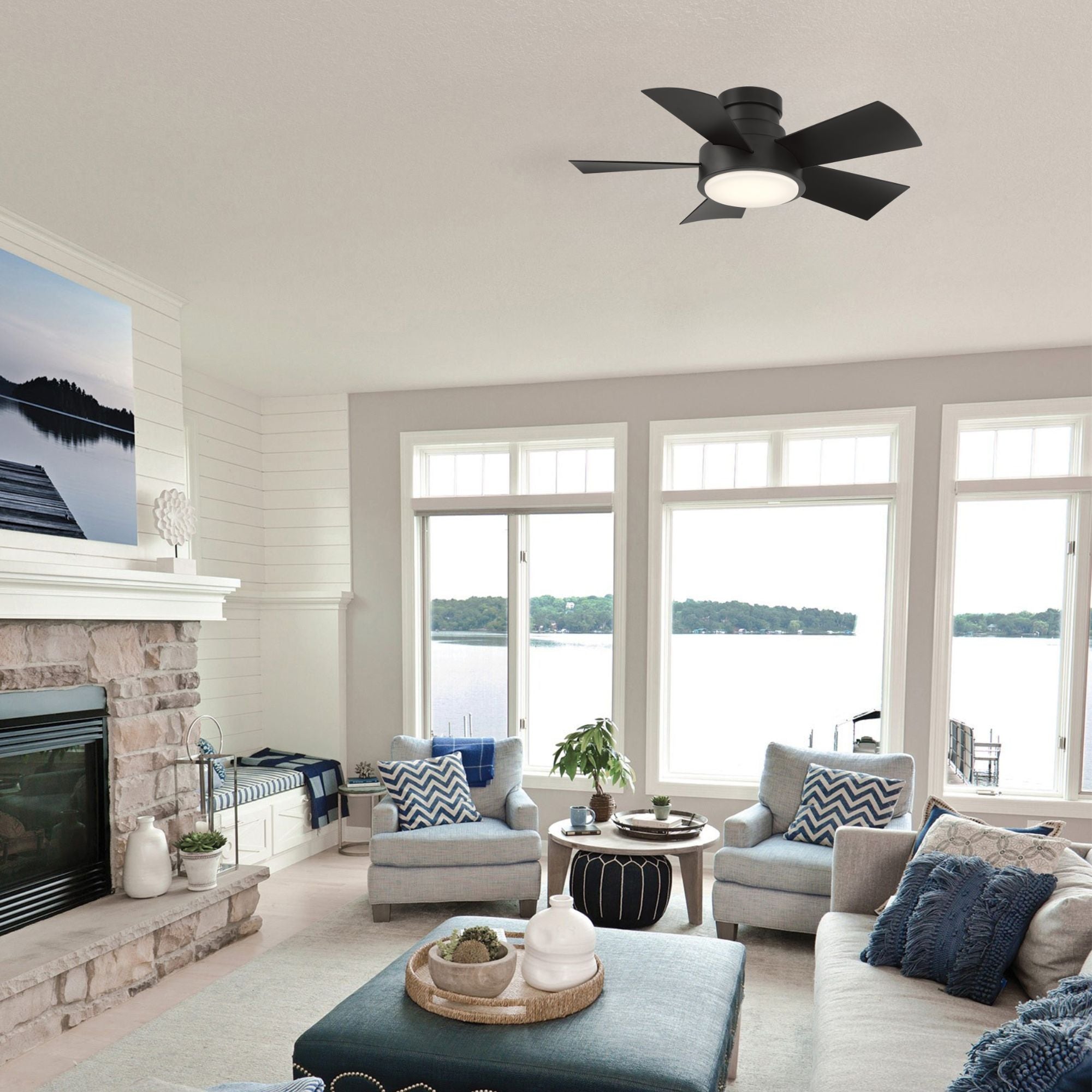 Vox 38" Matte Black LED Smart Flush Mount Ceiling Fan