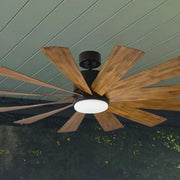 Windflower 60" LED Smart Ceiling Fan, Matte Black with Distressed Koa Blades