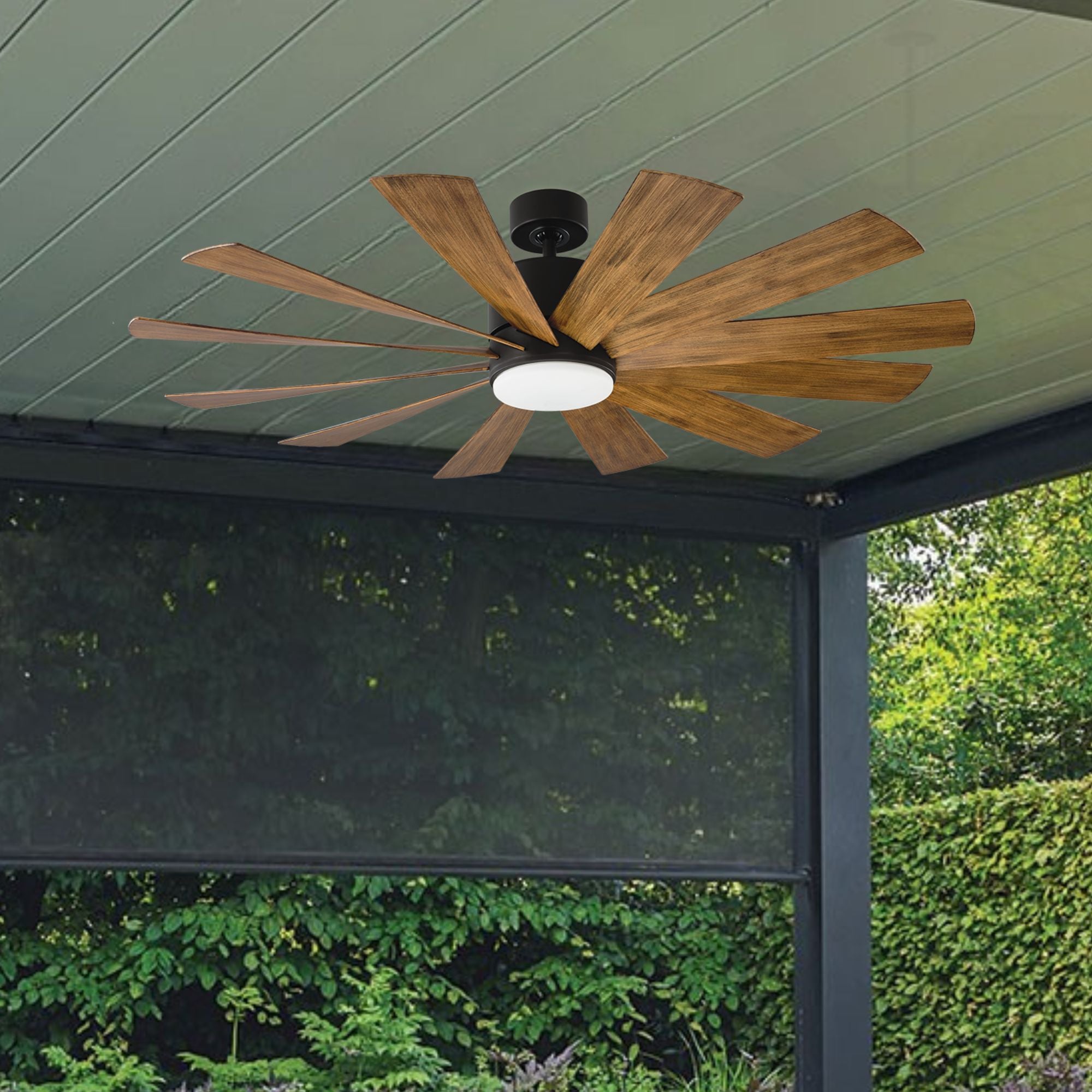 Windflower 60" LED Smart Ceiling Fan, Matte Black with Distressed Koa Blades