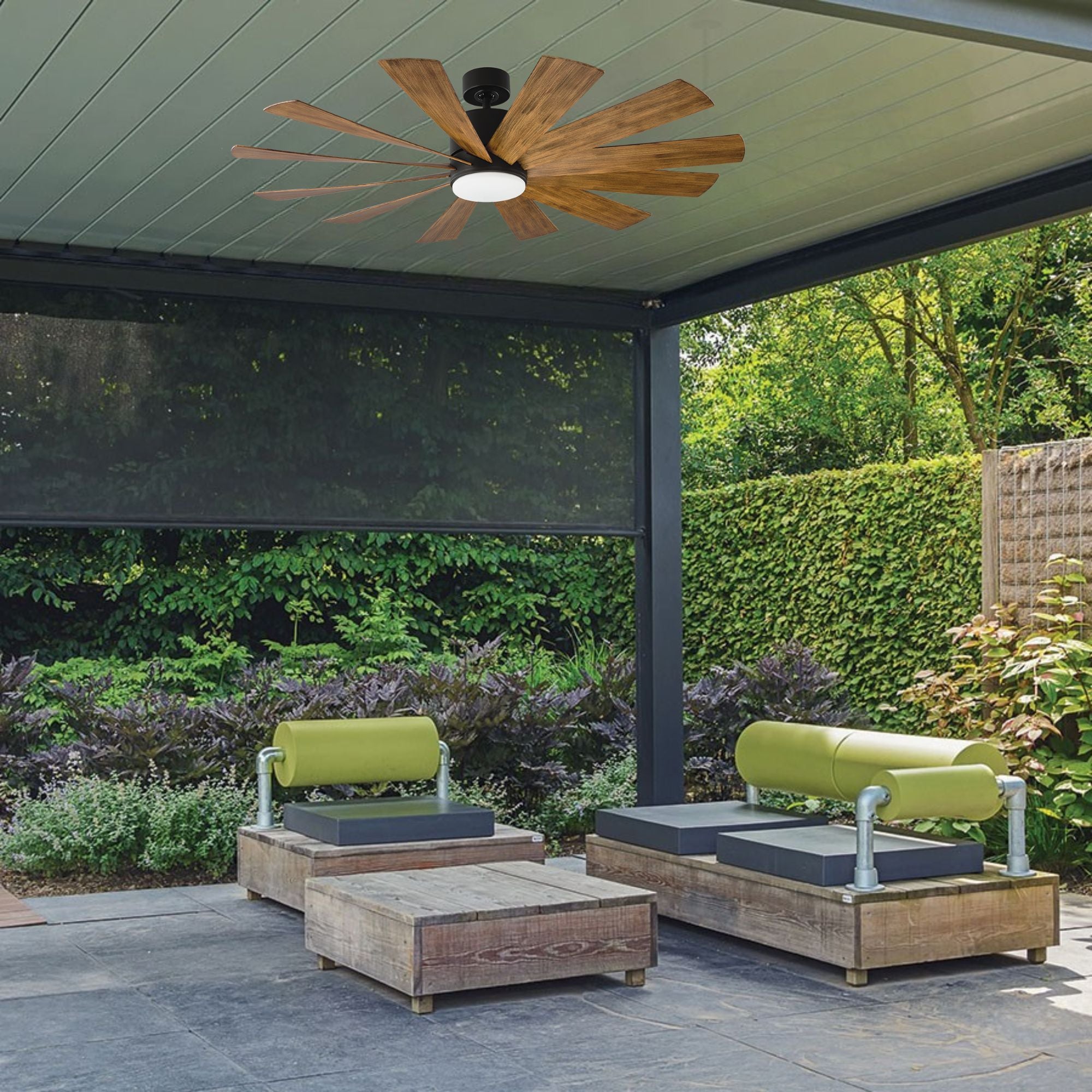Windflower 60" LED Smart Ceiling Fan, Matte Black with Distressed Koa Blades