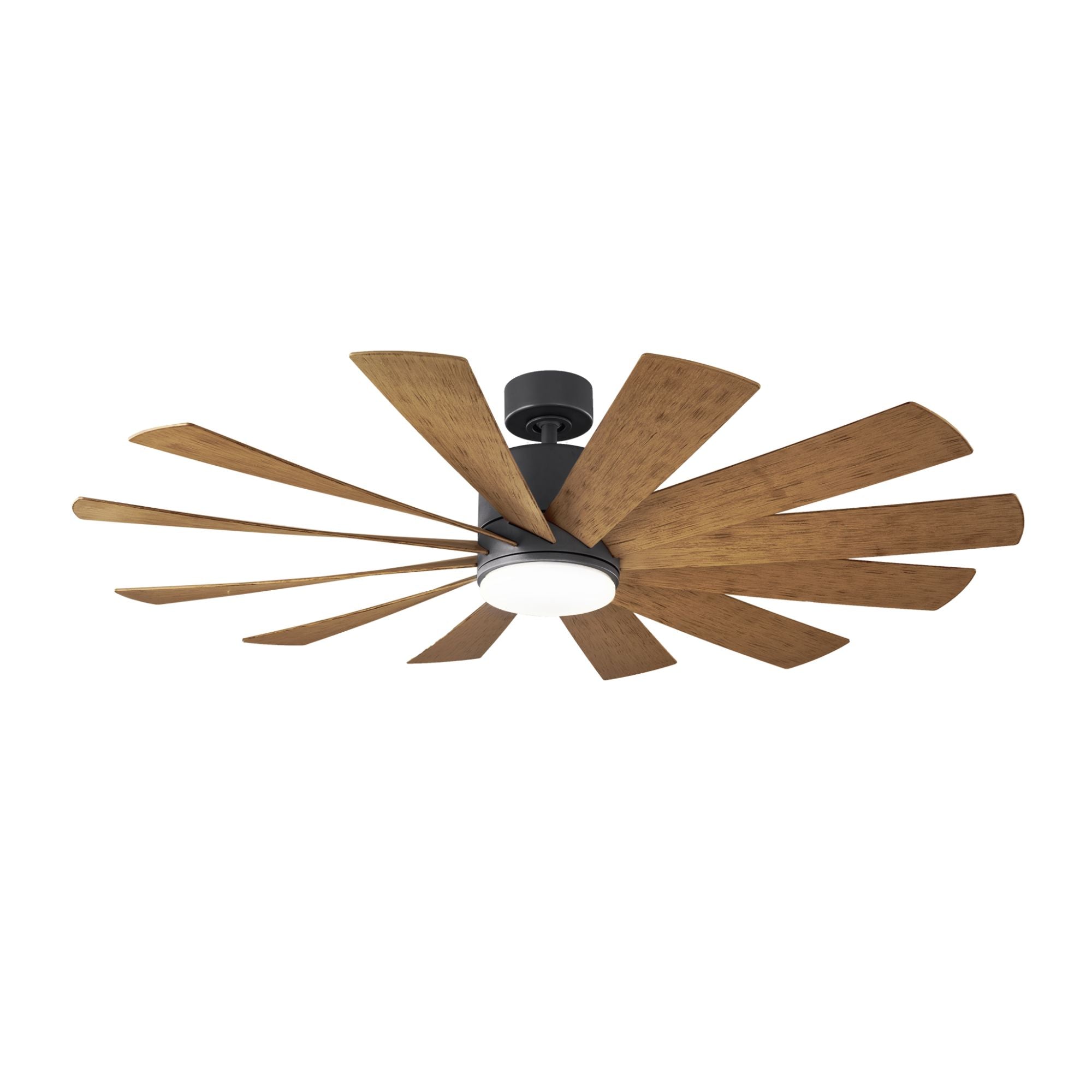 Windflower 80" LED Smart Ceiling Fan, Matte Black with Distressed Koa Blades