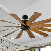 Windflower 80" LED Smart Ceiling Fan, Matte Black with Distressed Koa Blades