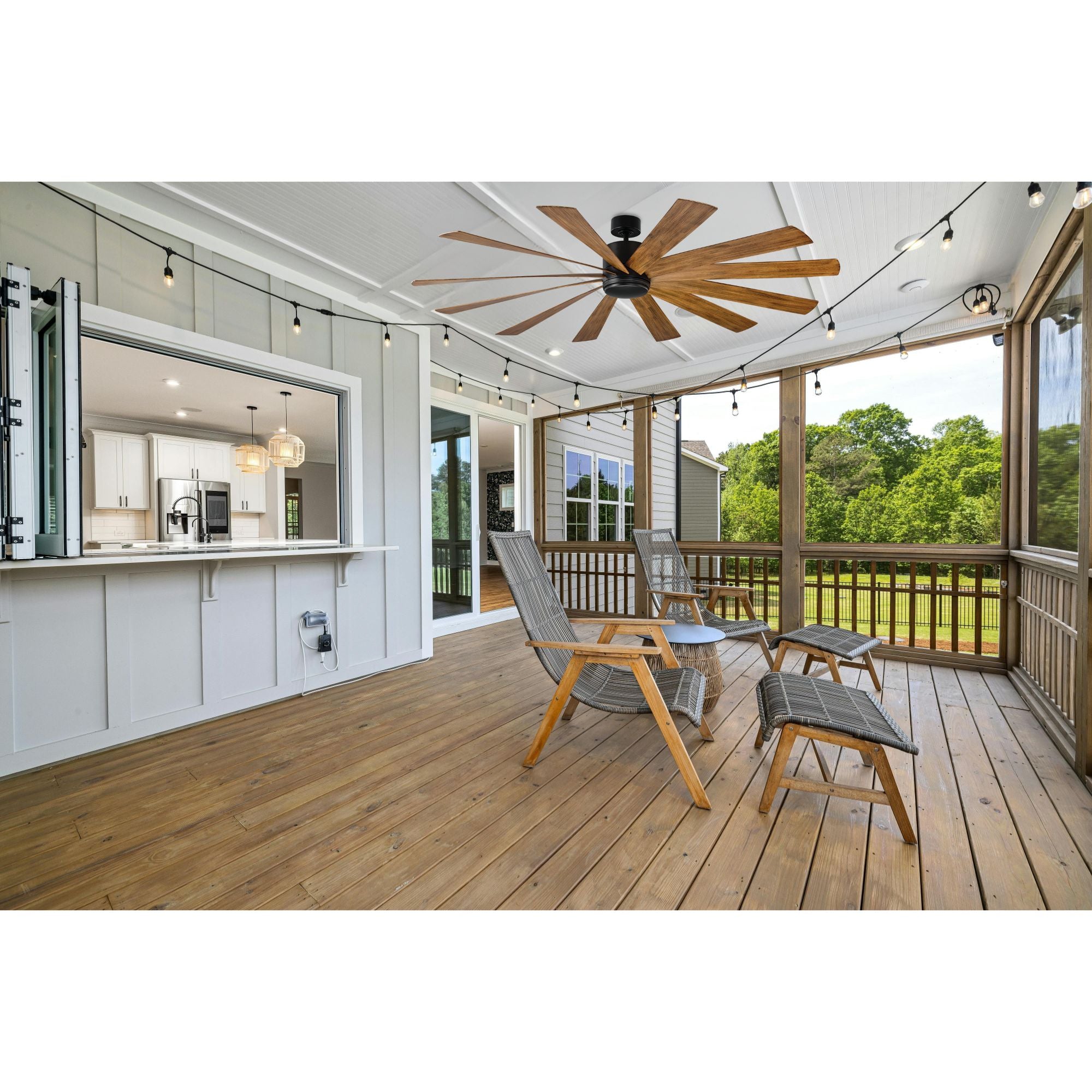 Windflower 80" LED Smart Ceiling Fan, Matte Black with Distressed Koa Blades