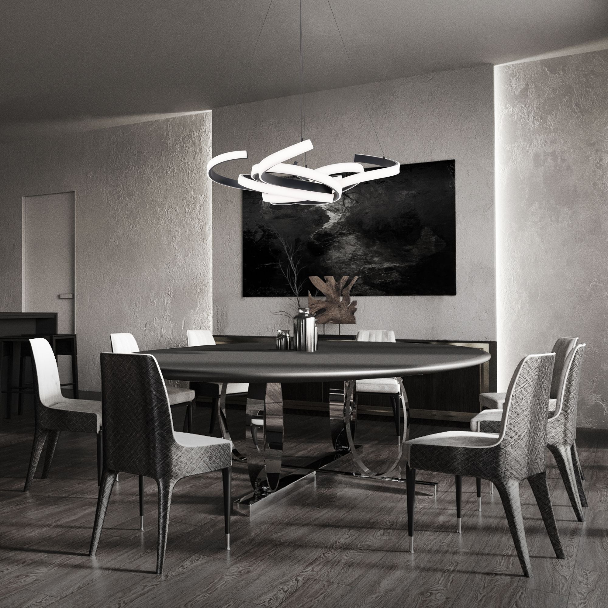 Woven 52" LED Chandelier, Black Finish