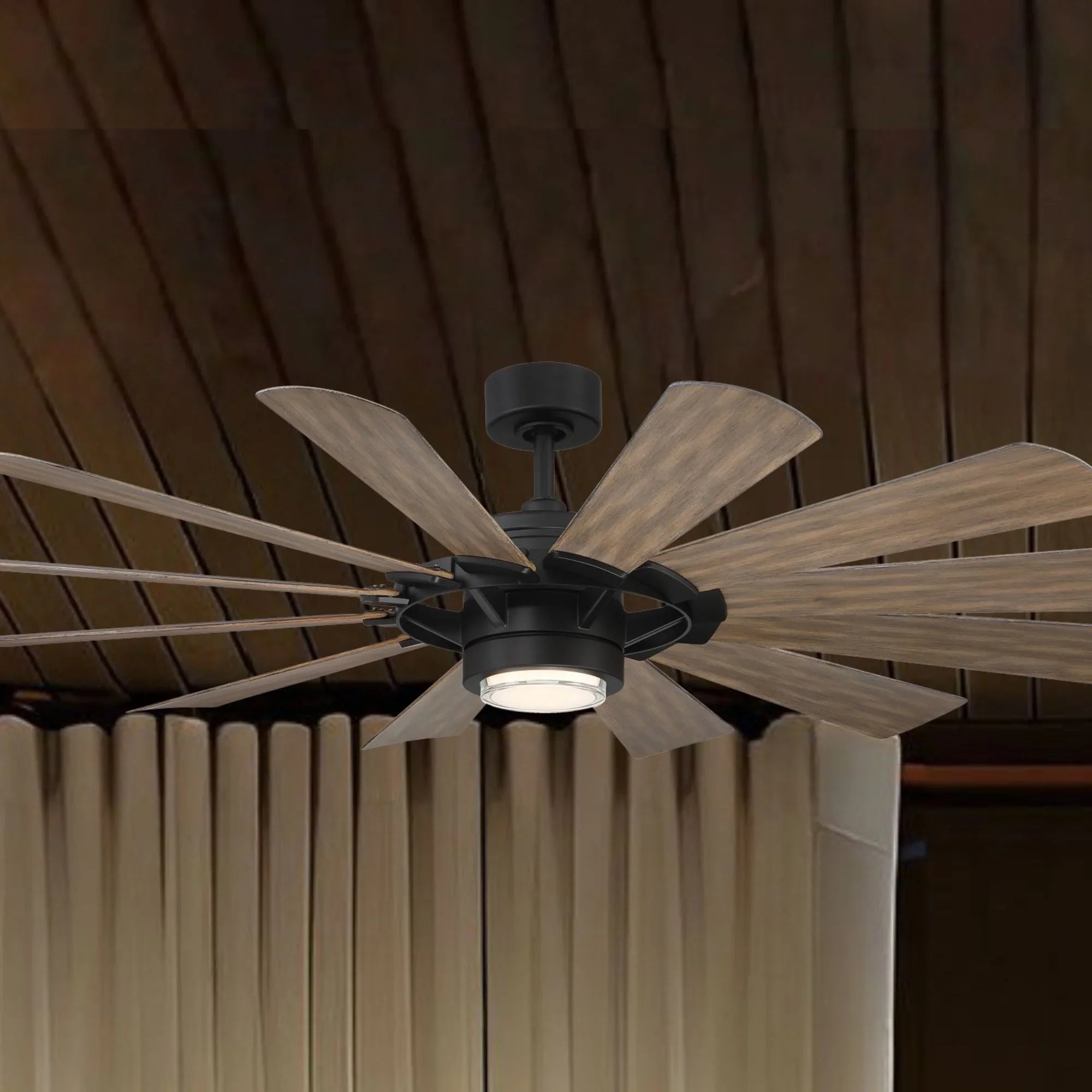 Wyndmill 65" LED Smart Ceiling Fan, Matte Black with Barnwood Blades