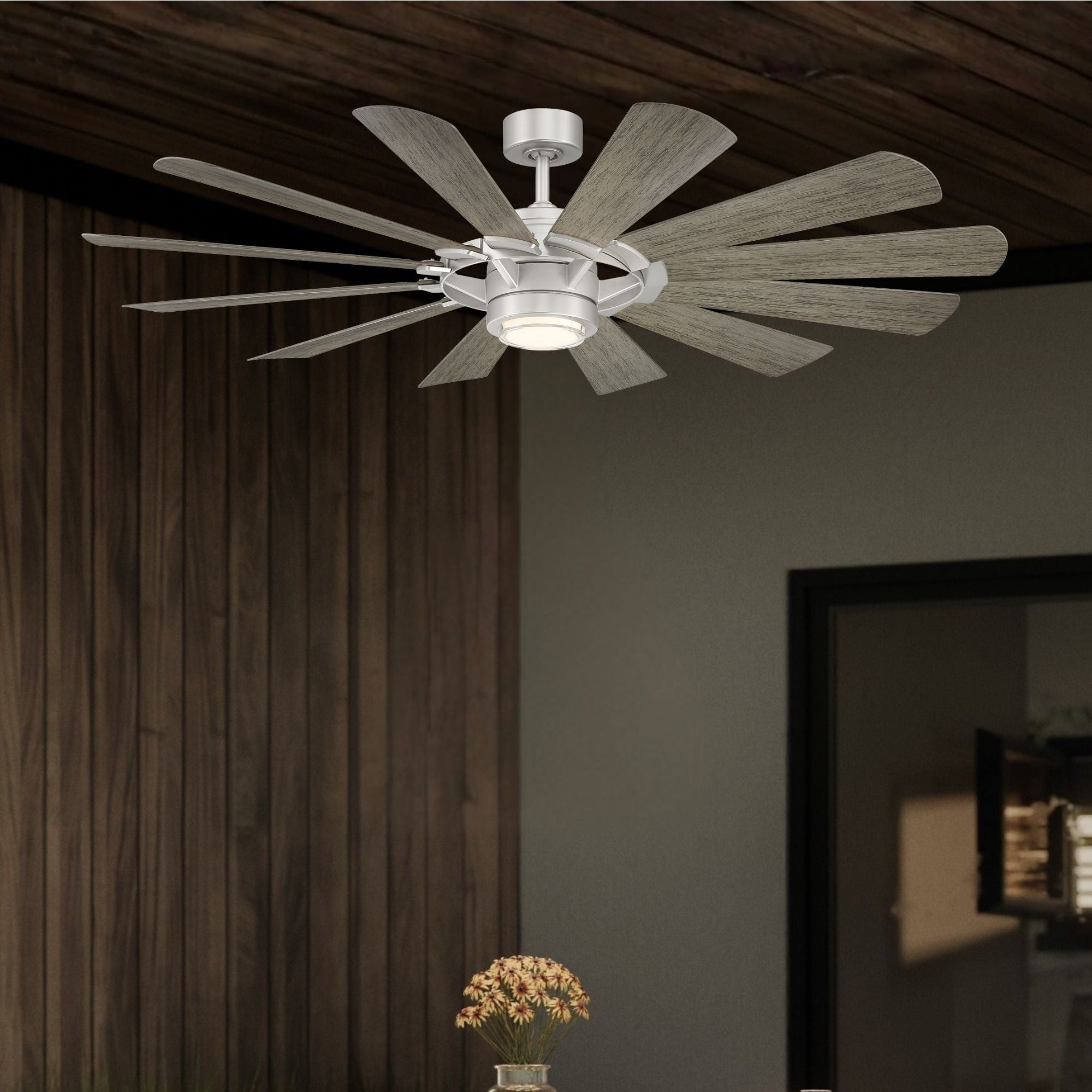 Wyndmill 65" LED Smart Ceiling Fan, Steel with Weathered Wood Blades