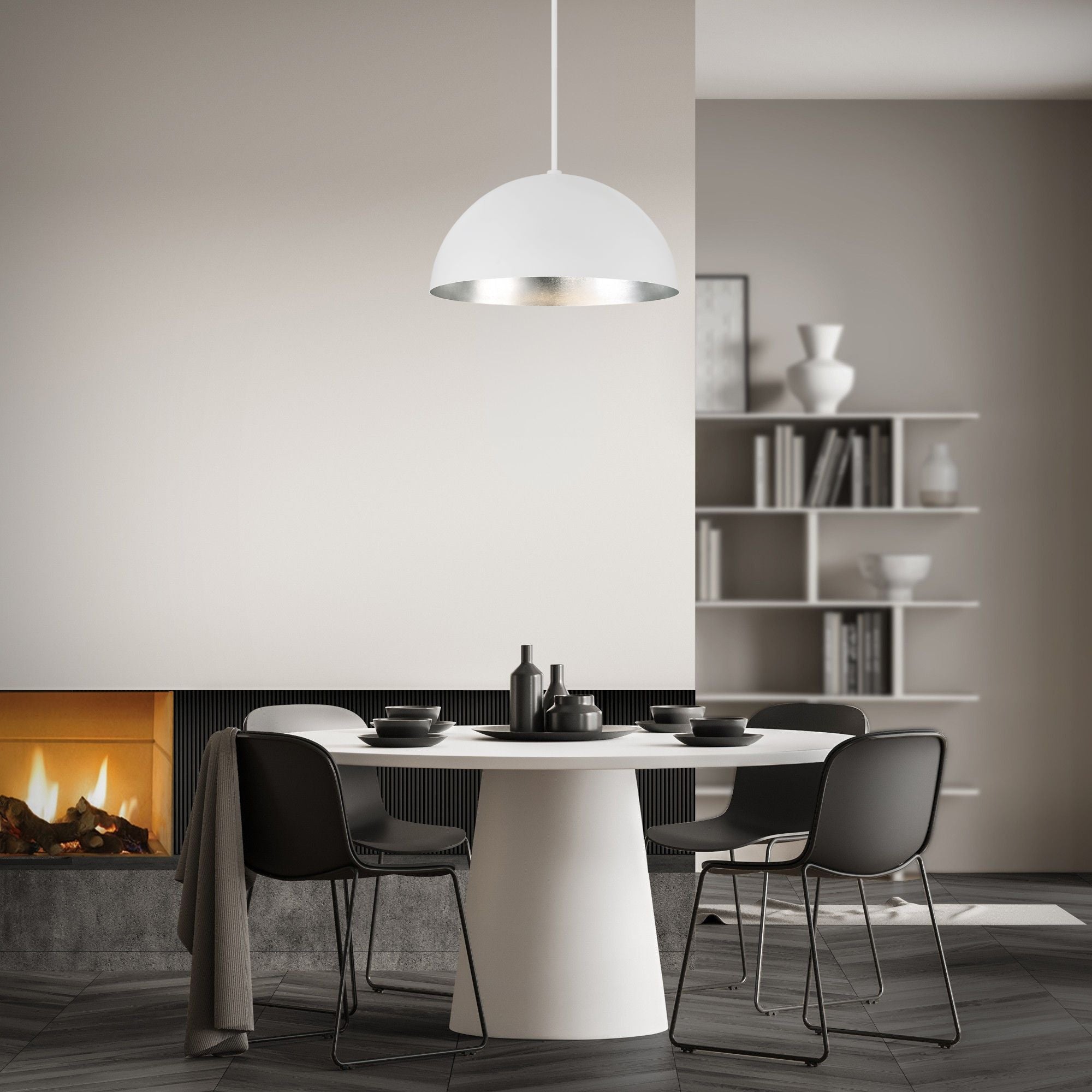 Yolo 20" LED Pendant, Silver Leaf/White Finish - Bees Lighting