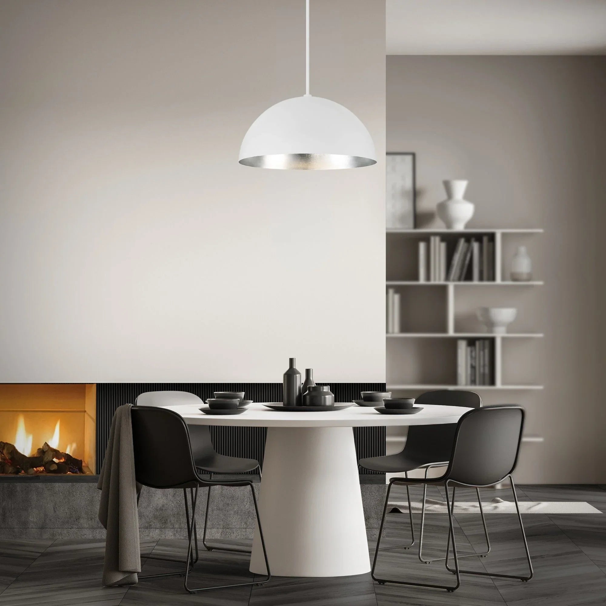 Yolo 26" LED Pendant, Silver Leaf/White Finish - Bees Lighting