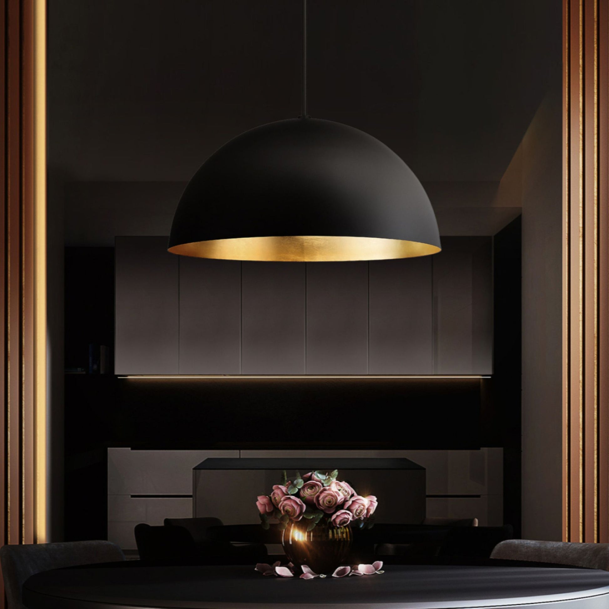 Yolo 35" LED Pendant, Gold Leaf/Dark Bronze Finish - Bees Lighting