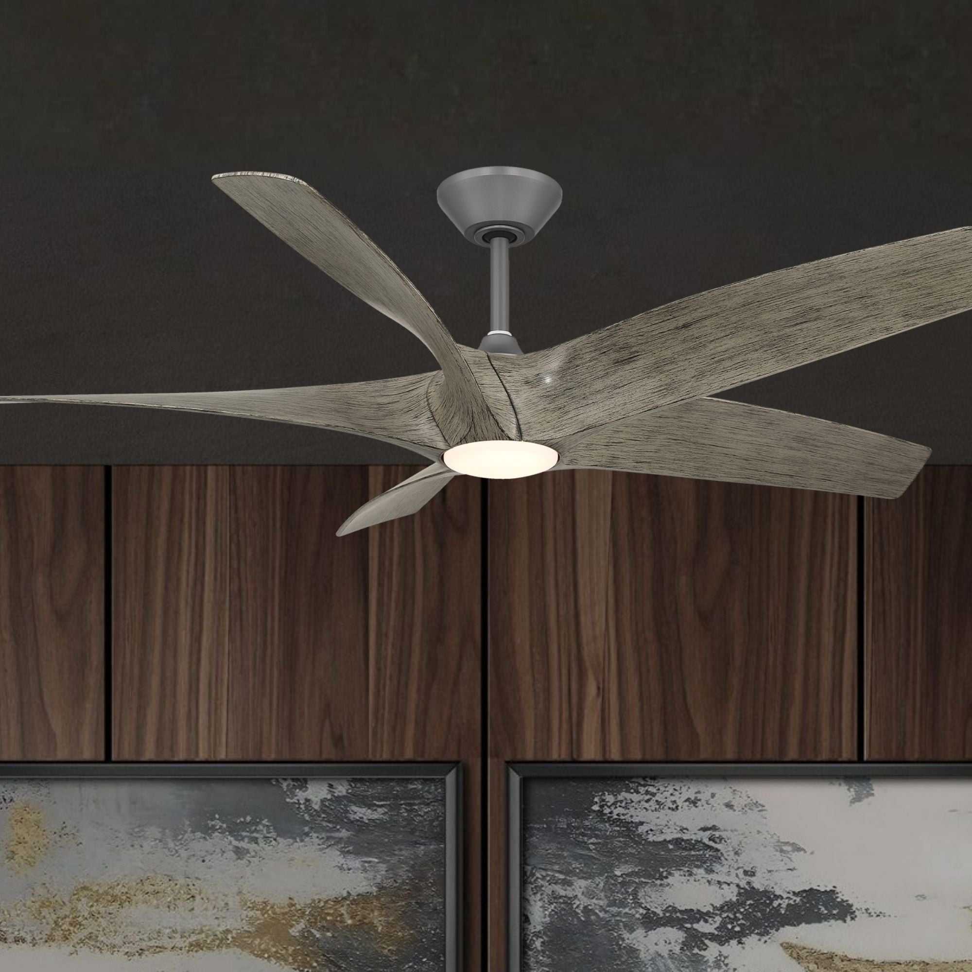 Zephyr 62" 5-Blade Outdoor LED Smart Ceiling Fan, Graphite with Weathered Wood Blades