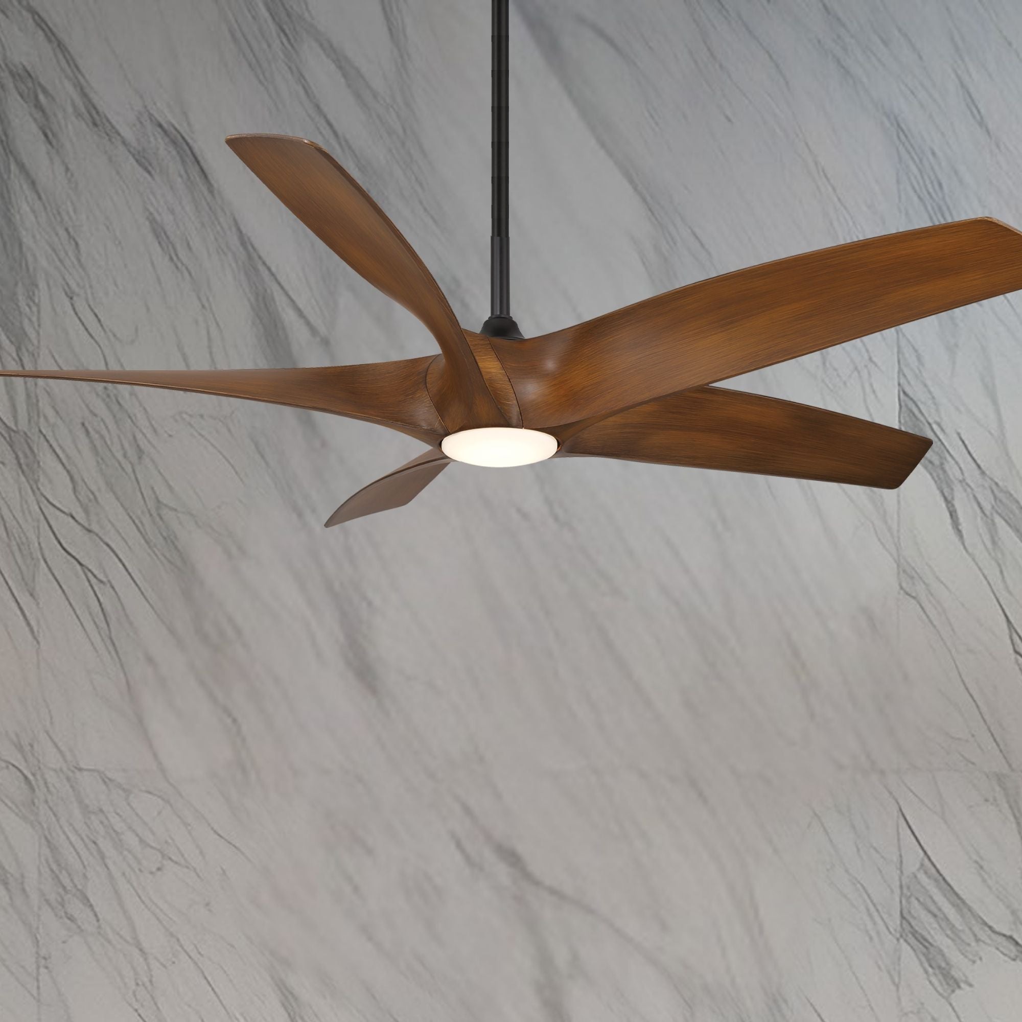 Zephyr 62" 5-Blade Outdoor LED Smart Ceiling Fan, Matte Black with Distressed Koa Blades