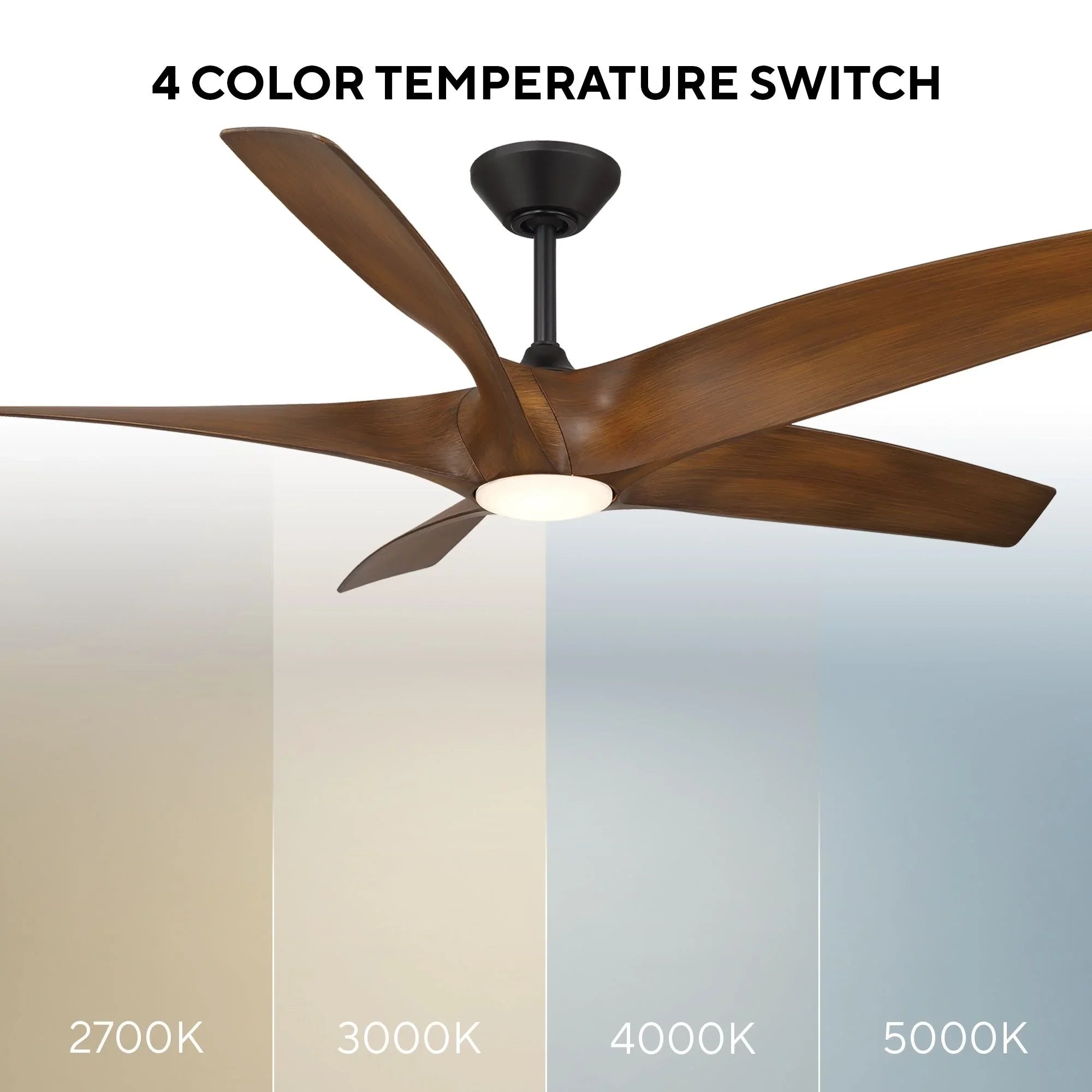 Zephyr 62" 5-Blade Outdoor LED Smart Ceiling Fan, Matte Black with Distressed Koa Blades