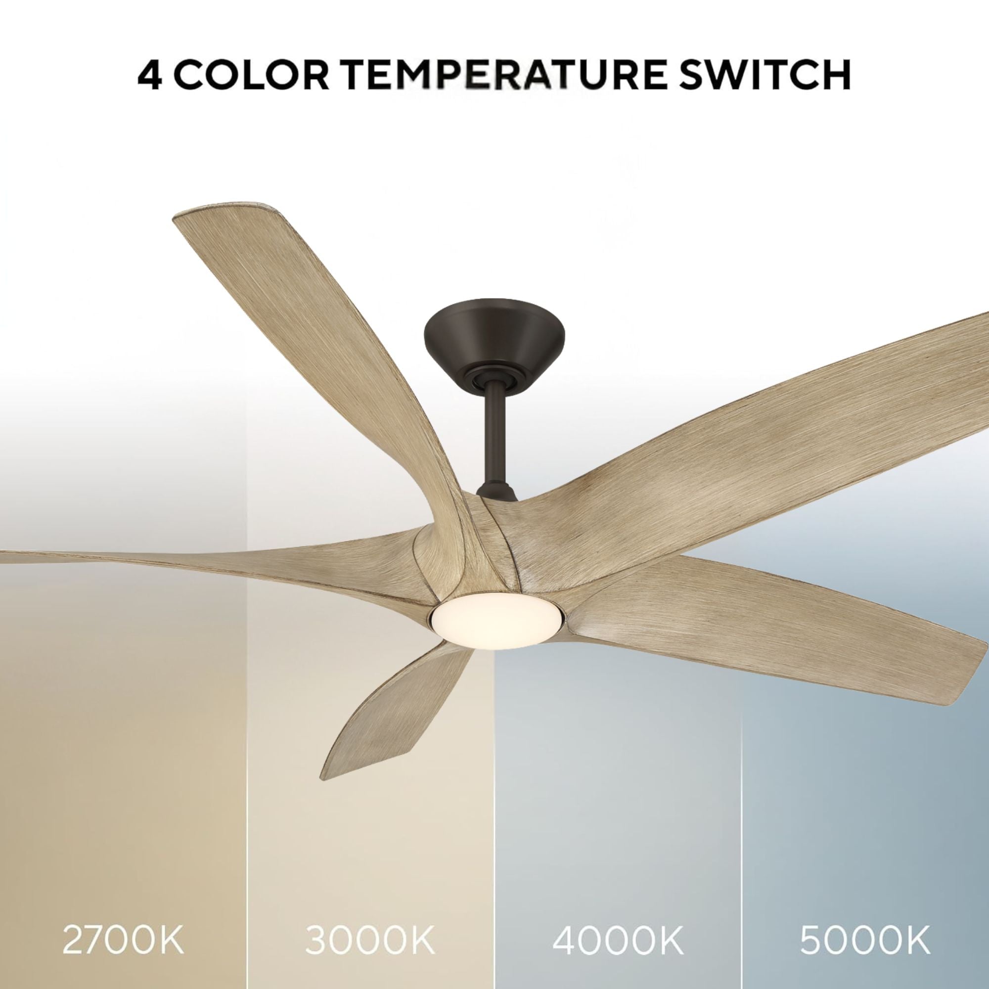 Zephyr 62" 5-Blade Outdoor LED Smart Ceiling Fan, Bronze with White Oak Blades