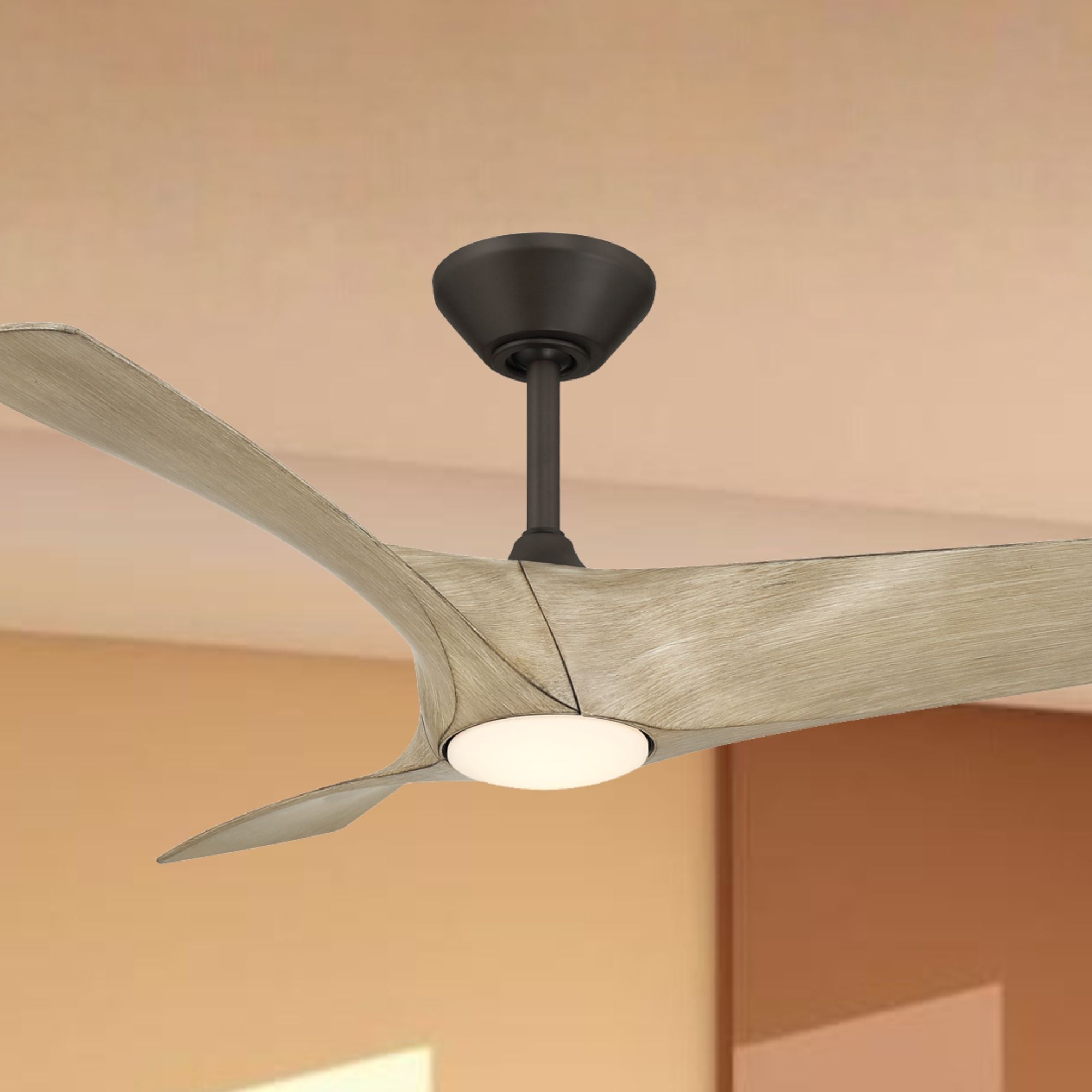 Zephyr 52" Outdoor LED Smart Ceiling Fan, Bronze with White Oak Blades