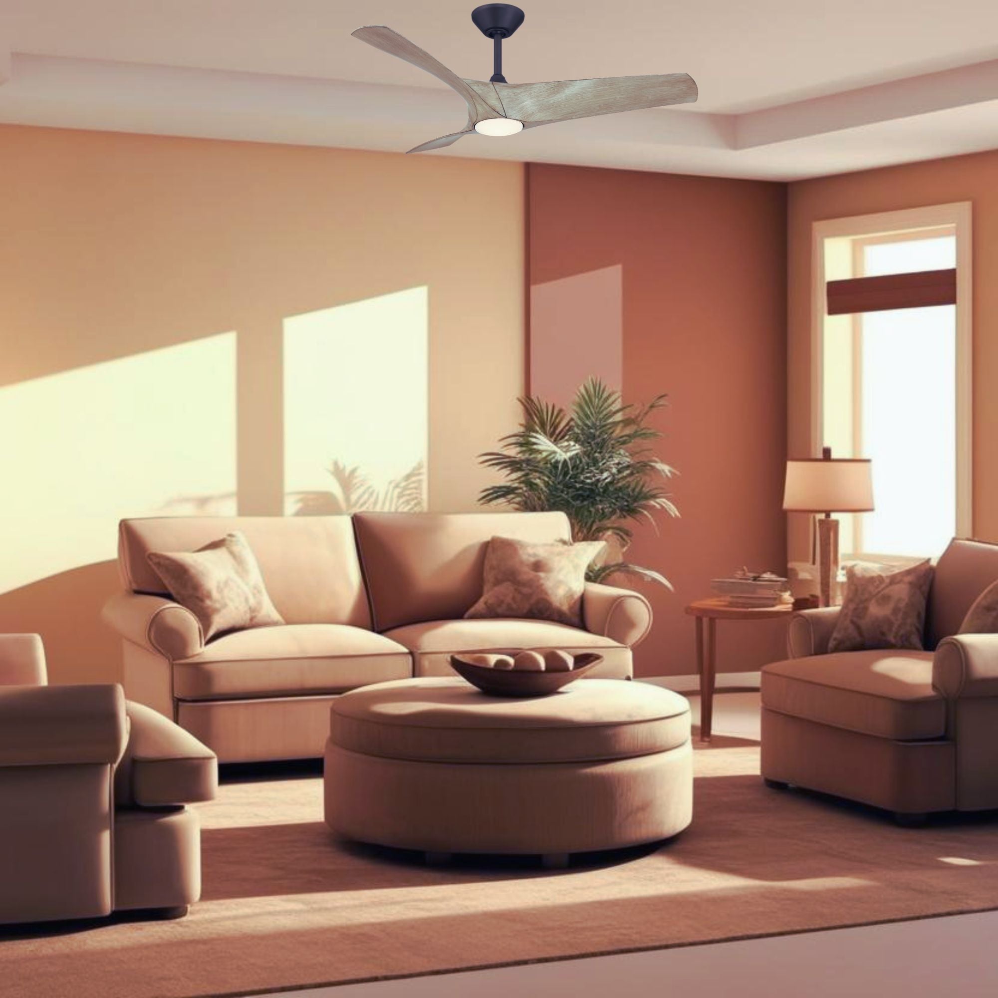 Zephyr 52" Outdoor LED Smart Ceiling Fan, Bronze with White Oak Blades