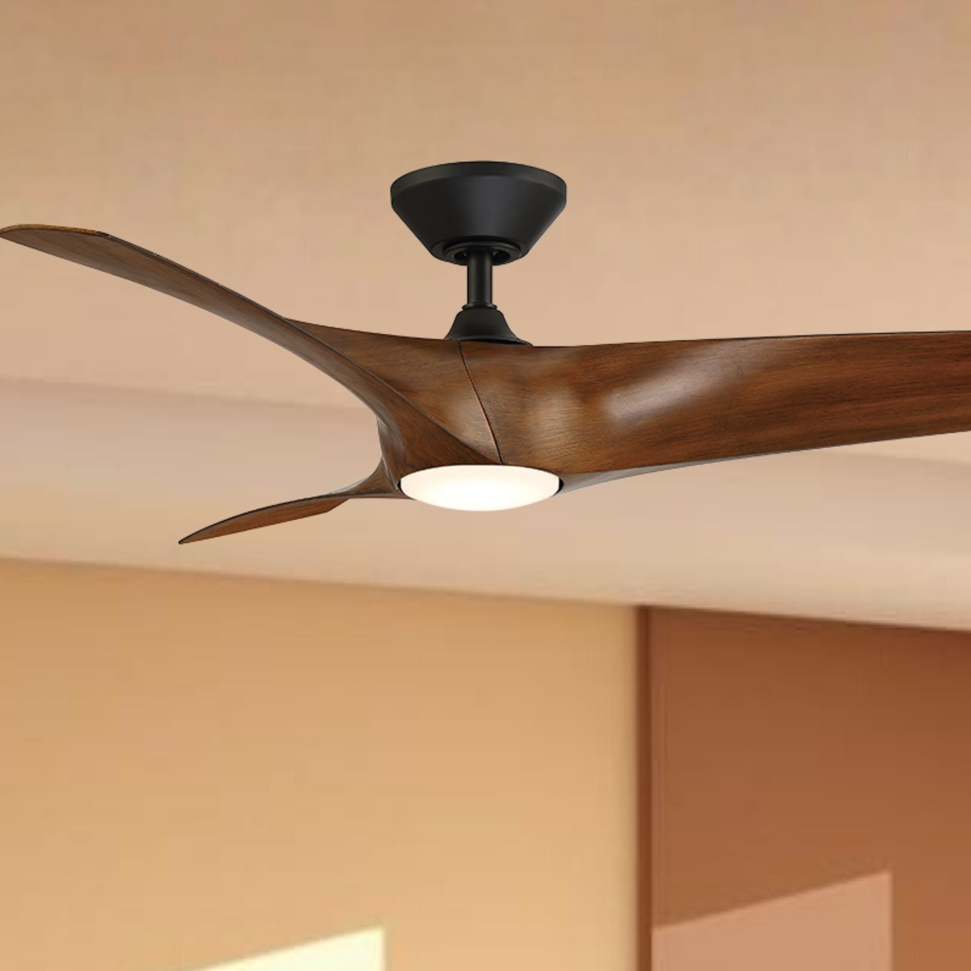 Zephyr 52" Outdoor LED Smart Ceiling Fan, Matte Black with Distressed Koa Blades