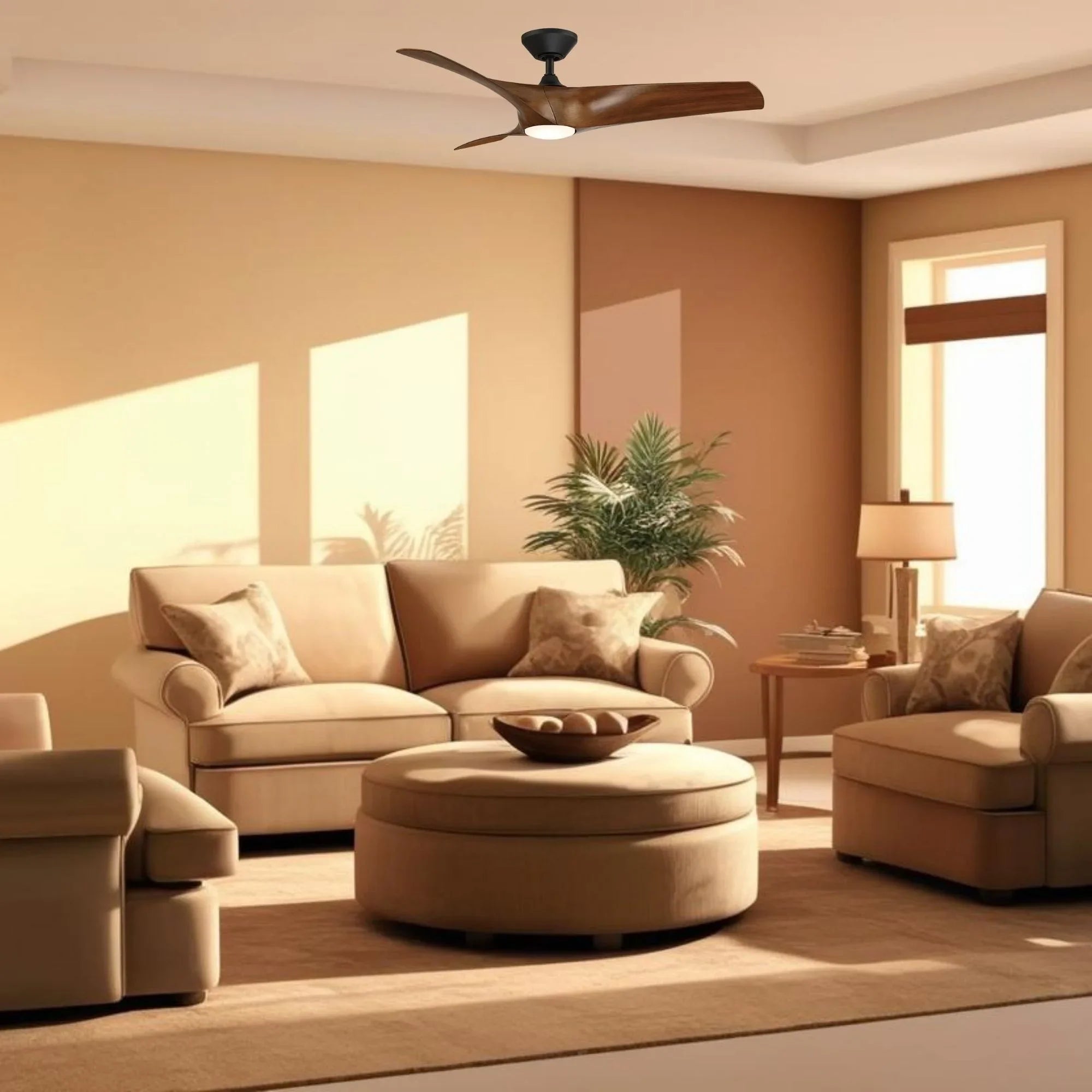 Zephyr 52" Outdoor LED Smart Ceiling Fan, Matte Black with Distressed Koa Blades