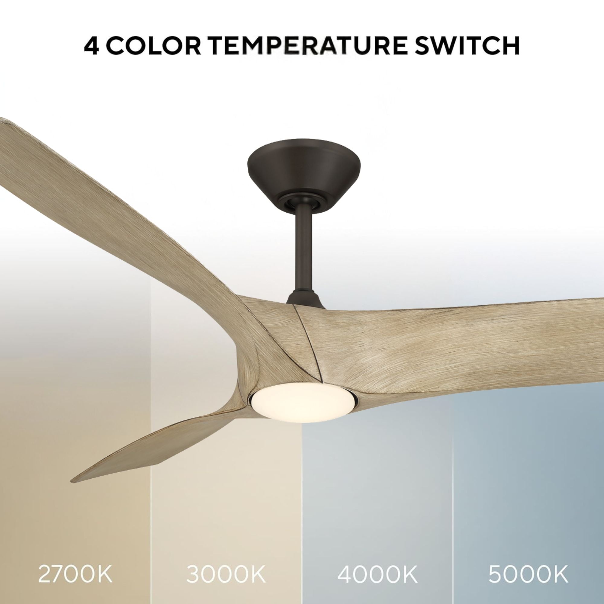 Zephyr 62" Wet Rated LED Smart Ceiling Fan, Bronze with White Oak Blades