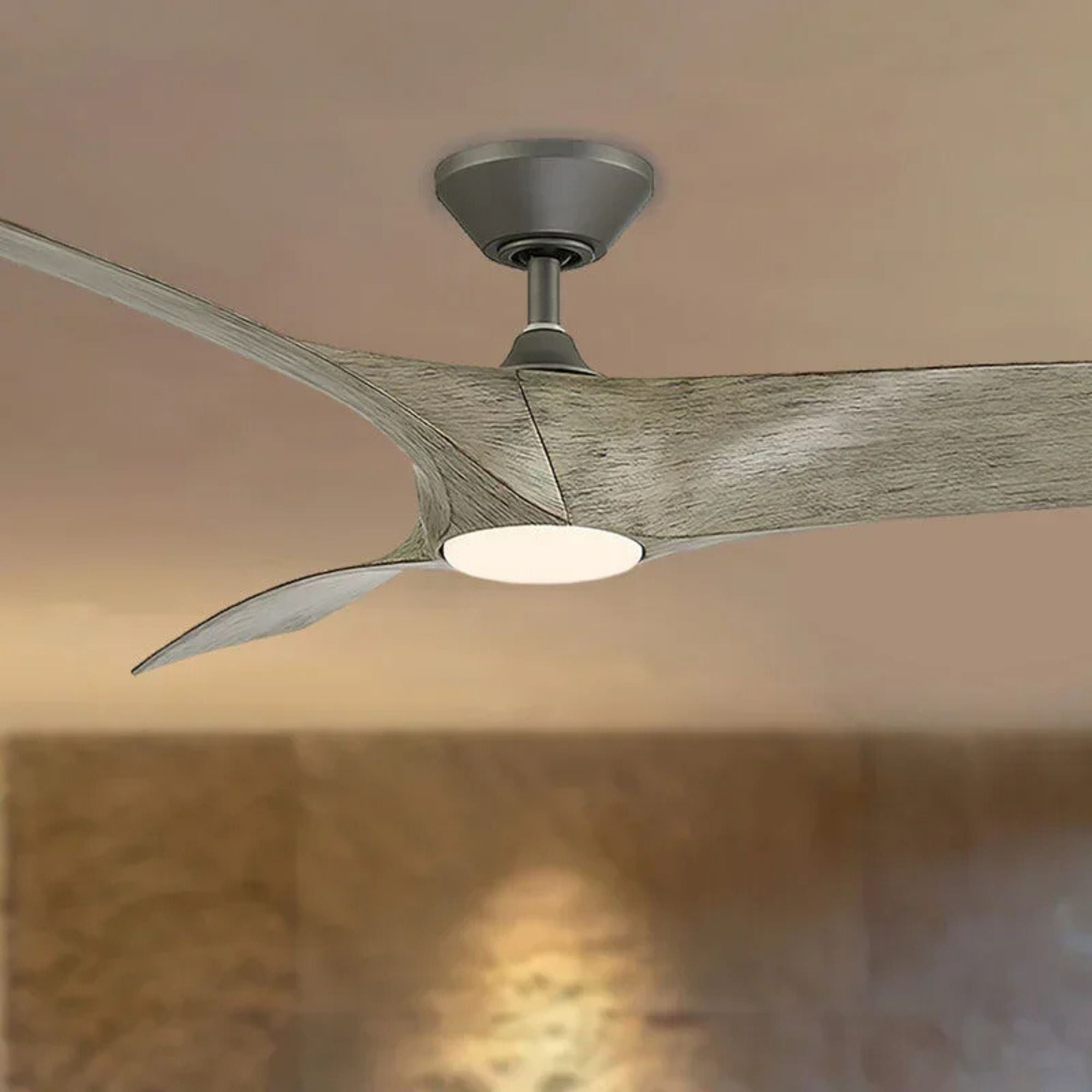 Zephyr 62" Wet Rated LED Smart Ceiling Fan, Graphite with Weathered Wood Blades