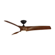 Zephyr 62" Wet Rated LED Smart Ceiling Fan, Matte Black with Distressed Koa Blades