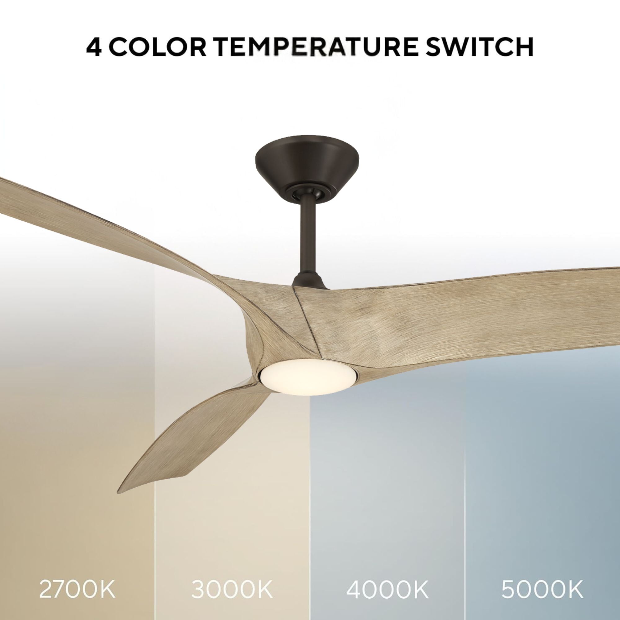 Zephyr 72" Outdoor LED Smart Ceiling Fan, Bronze with White Oak Blades