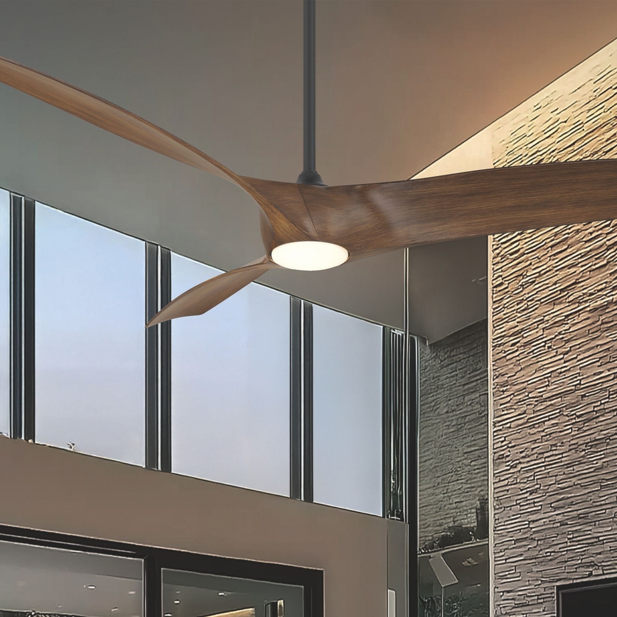 Zephyr 72" Outdoor LED Smart Ceiling Fan, Matte Black with Distressed Koa Blades