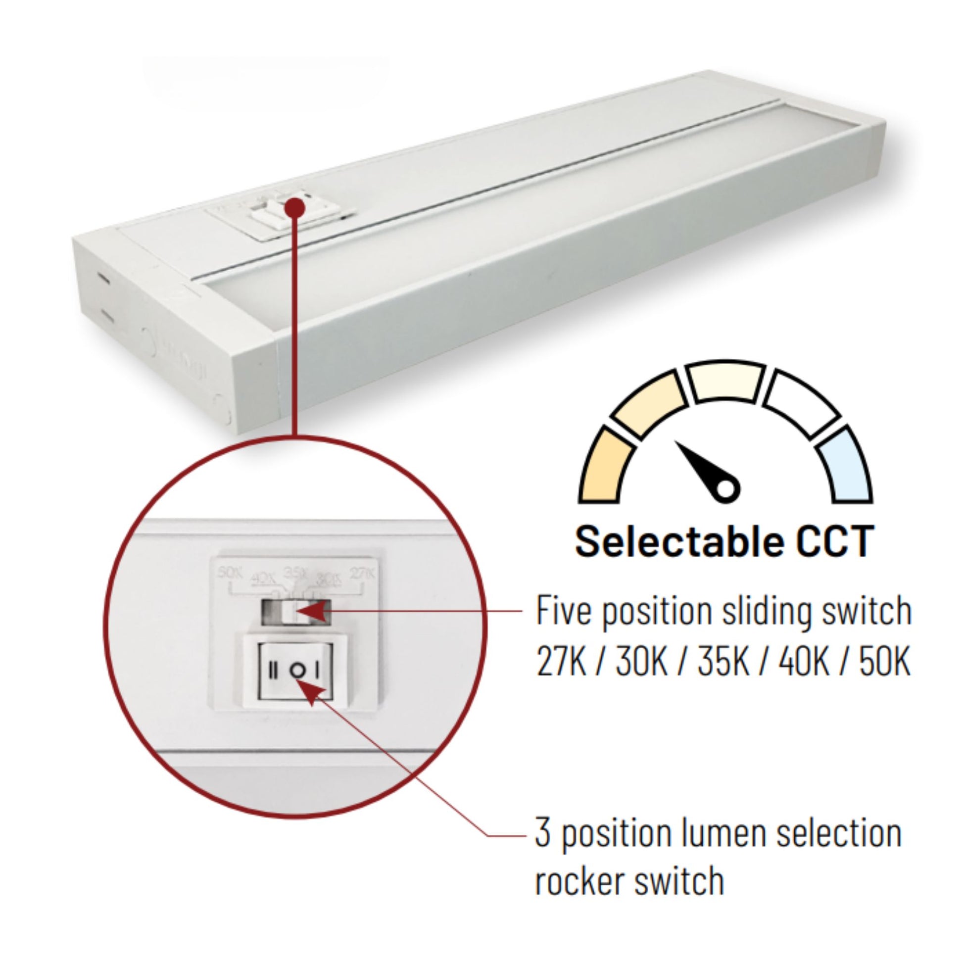 LEDUR 22in. Edge-Lit Under Cabinet LED Light, 275|475 Lm, Selectable CCT, 120V - Bees Lighting