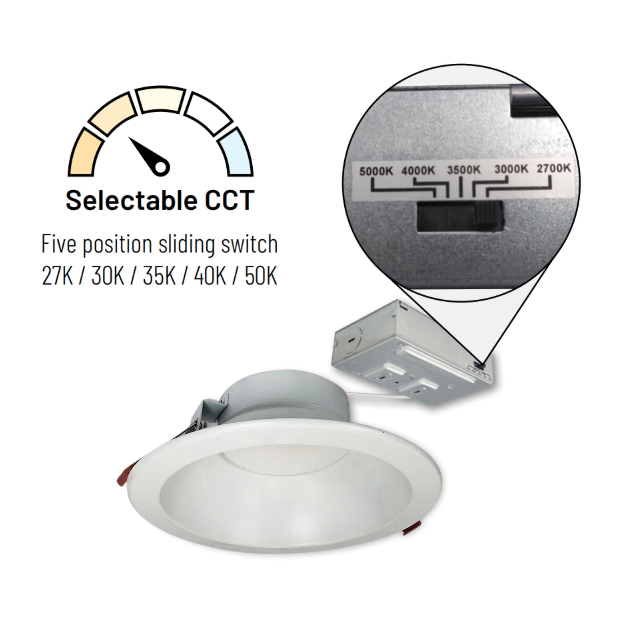 8" Theia Canless LED Downlight, 2100 Lumens, 5CCT, Matte Powder White Finish