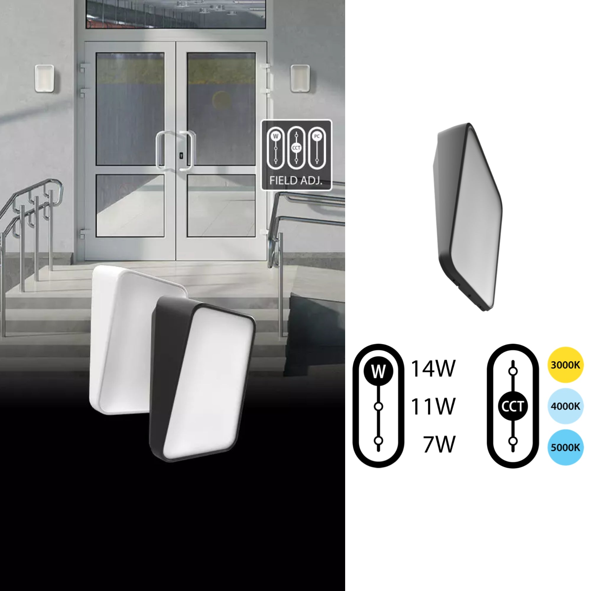 LED Mini Wall Pack, 14W, 1700 Lumens, 30K/40K/50K, 120-277V, White - Bees Lighting