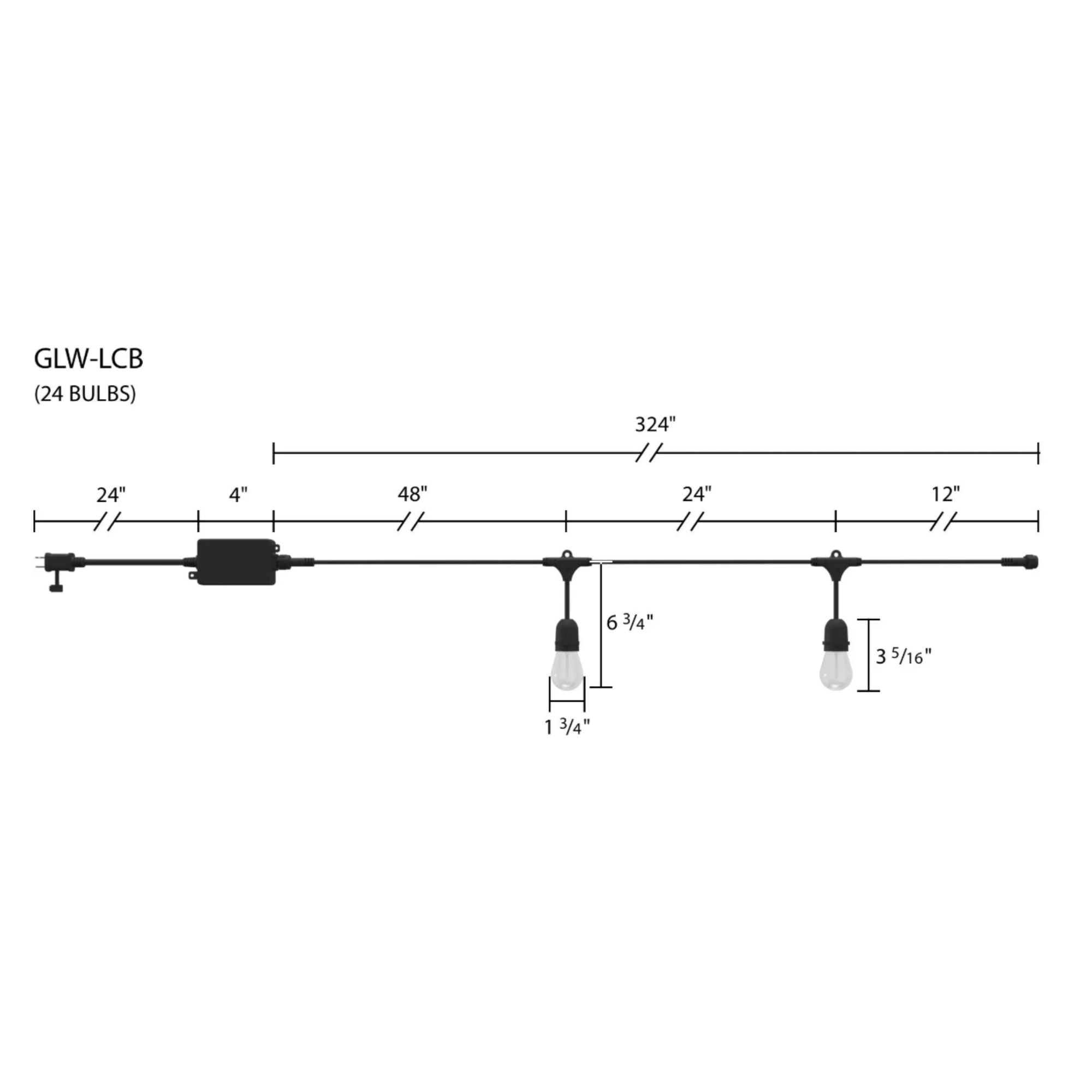 RAB GLow 50 ft String Lights, 24-S14 Bulbs, Tunable White 1800 - 5000K, 120-277V, Lightcloud Blue
