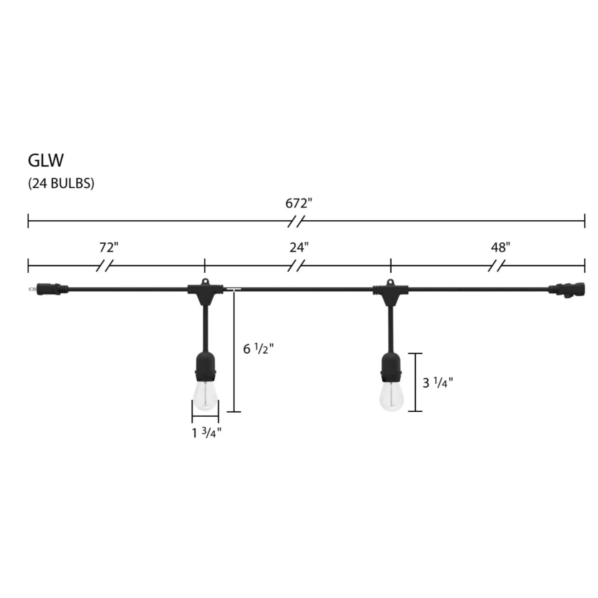 RAB GLow 50 ft String Lights, 24-S14 Bulbs, 2200K, 1560 Lumens, 120V
