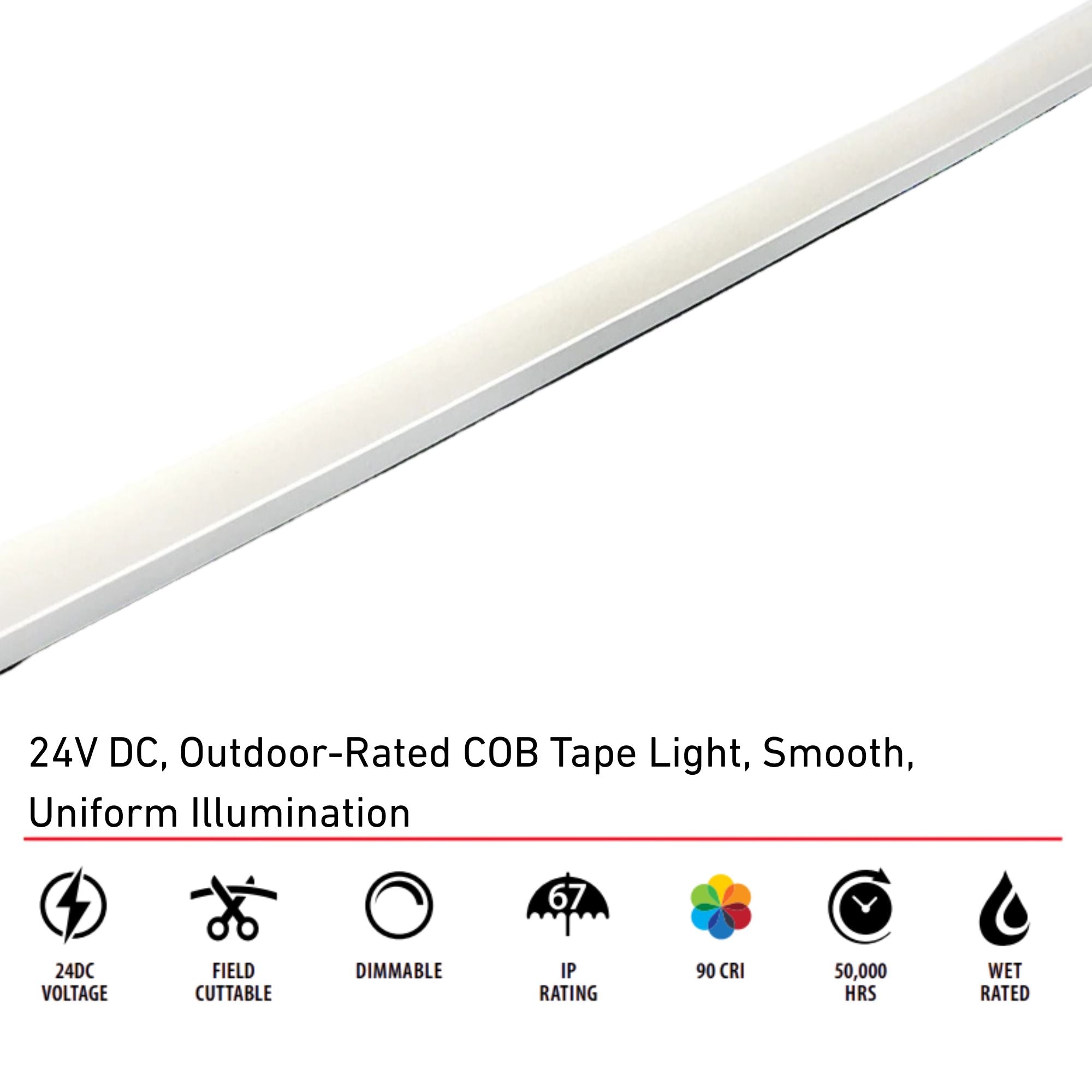 RAB PURELINE 16 ft COB LED Tape Light, IP67, 3500K, 263 Lumens per Foot, 24V