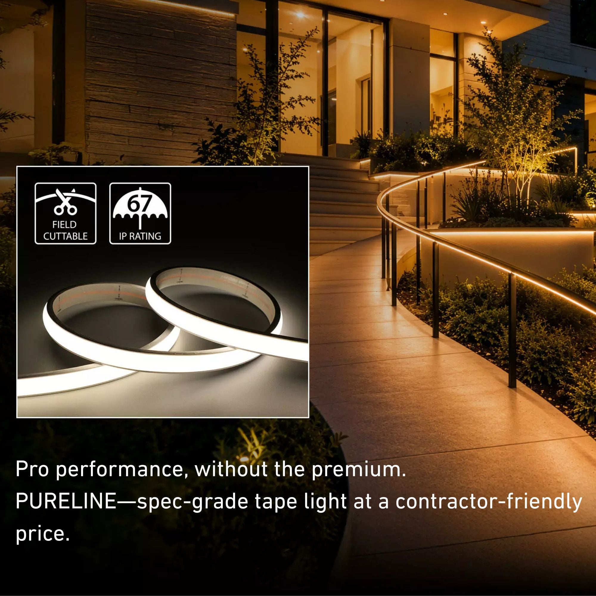 RAB PURELINE 16 ft COB LED Tape Light, IP67, 3500K, 263 Lumens per Foot, 24V