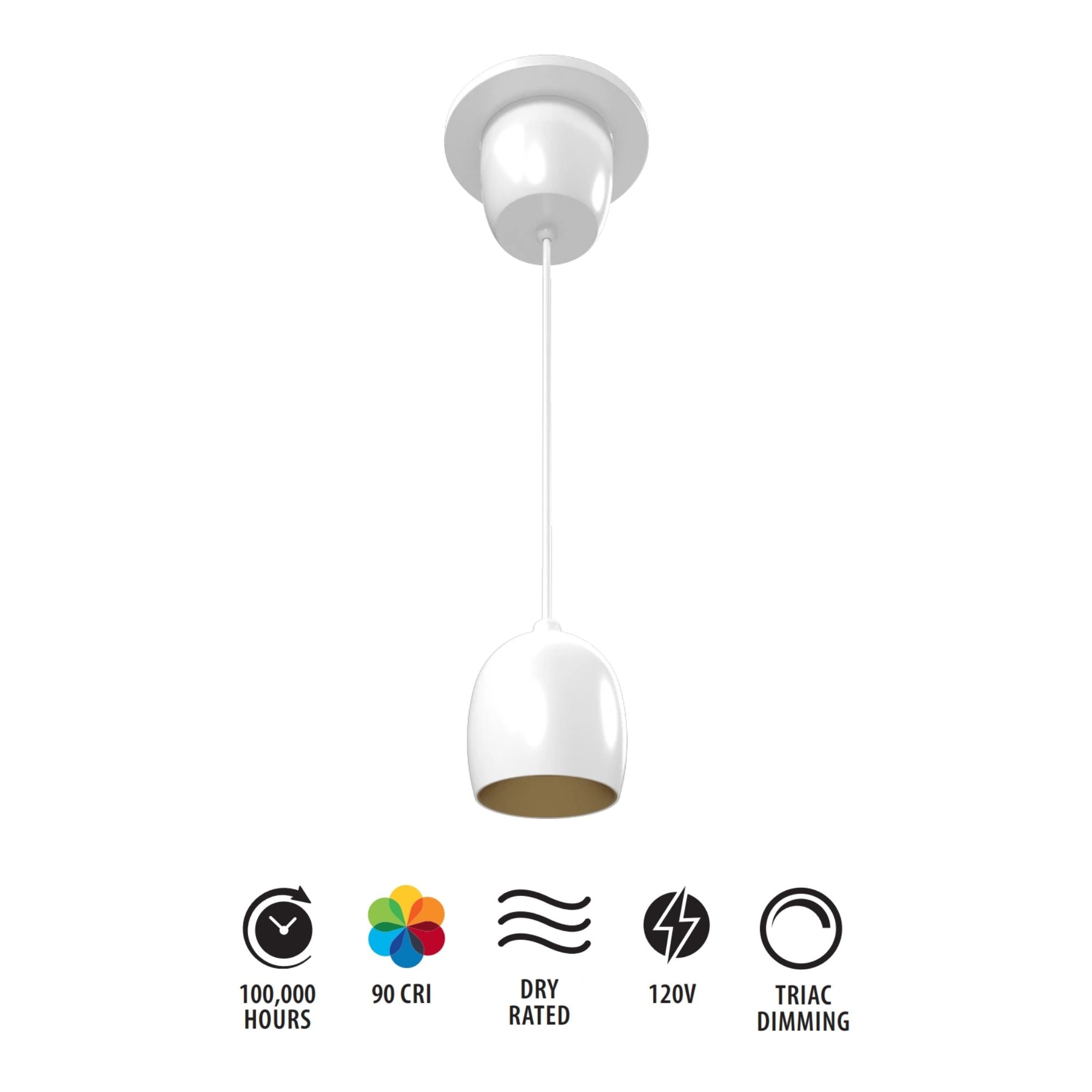 RAB ARC 3 in. Integrated LED Pendant, White with Gold Reflector